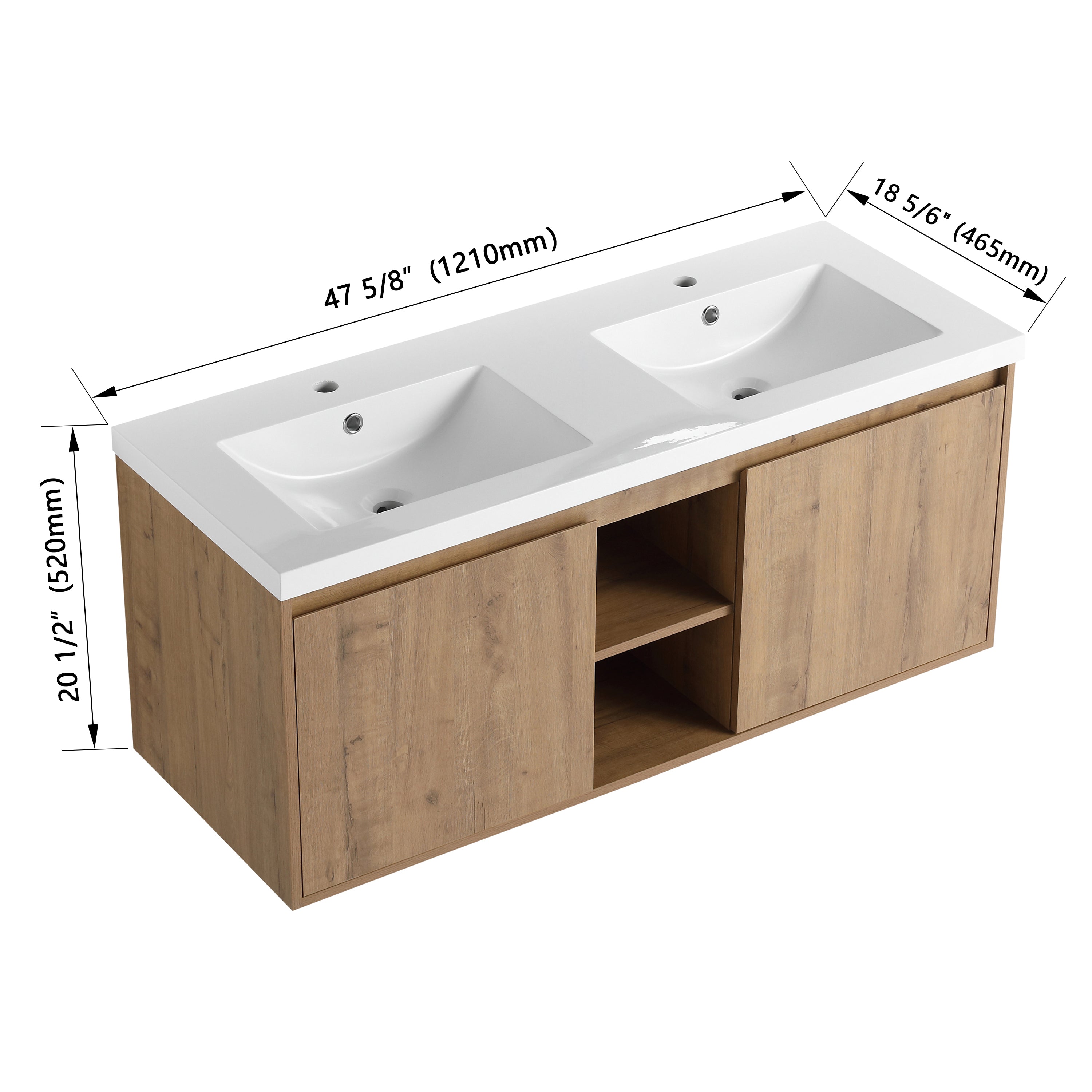 48"  Wall Mounted Bathroom Vanity With Double Sink, Soft Closing Door Hinge (KD-Package)-BVB07248IMOX-GRB4840D