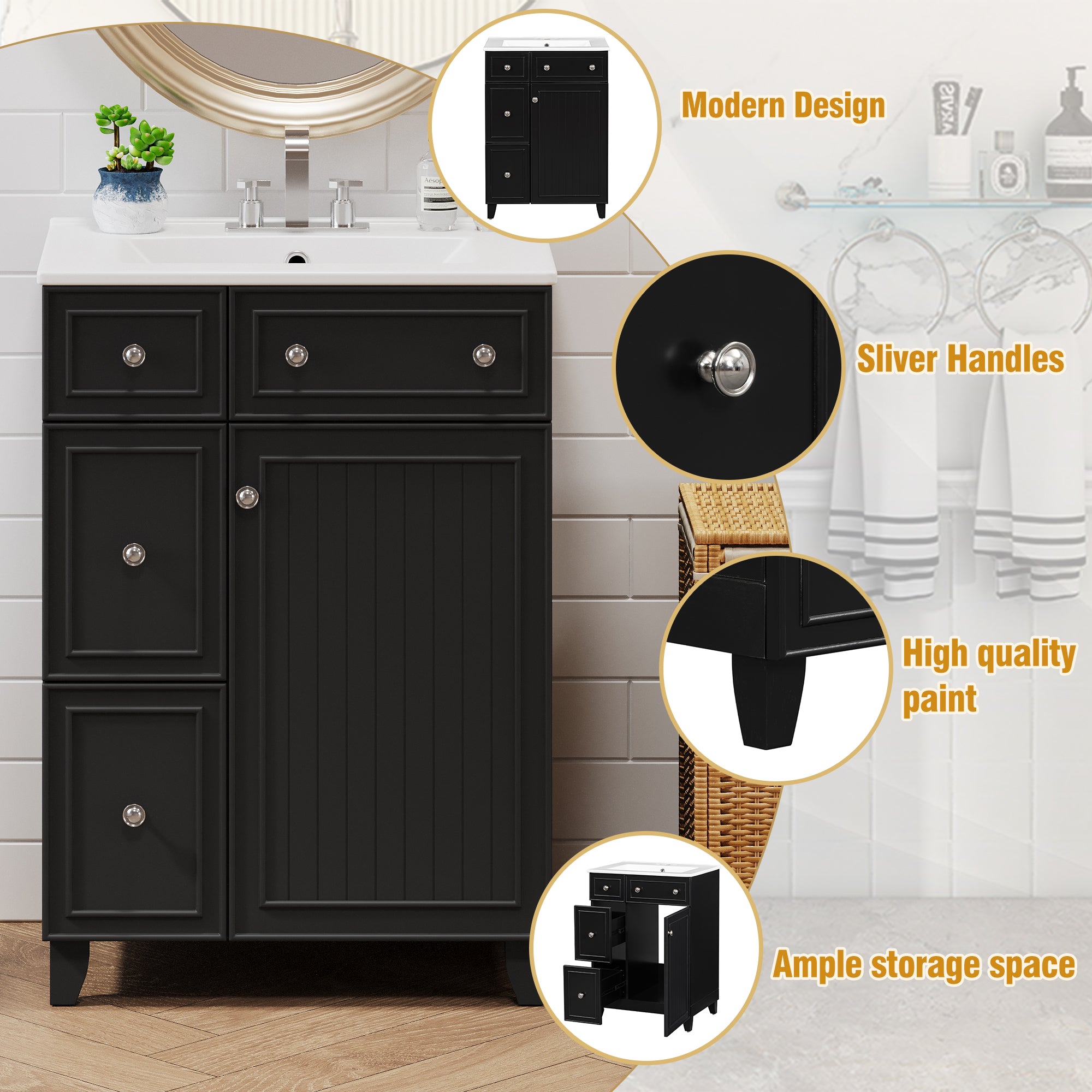 24-inch bathroom vanity ceramic sink basin, top view