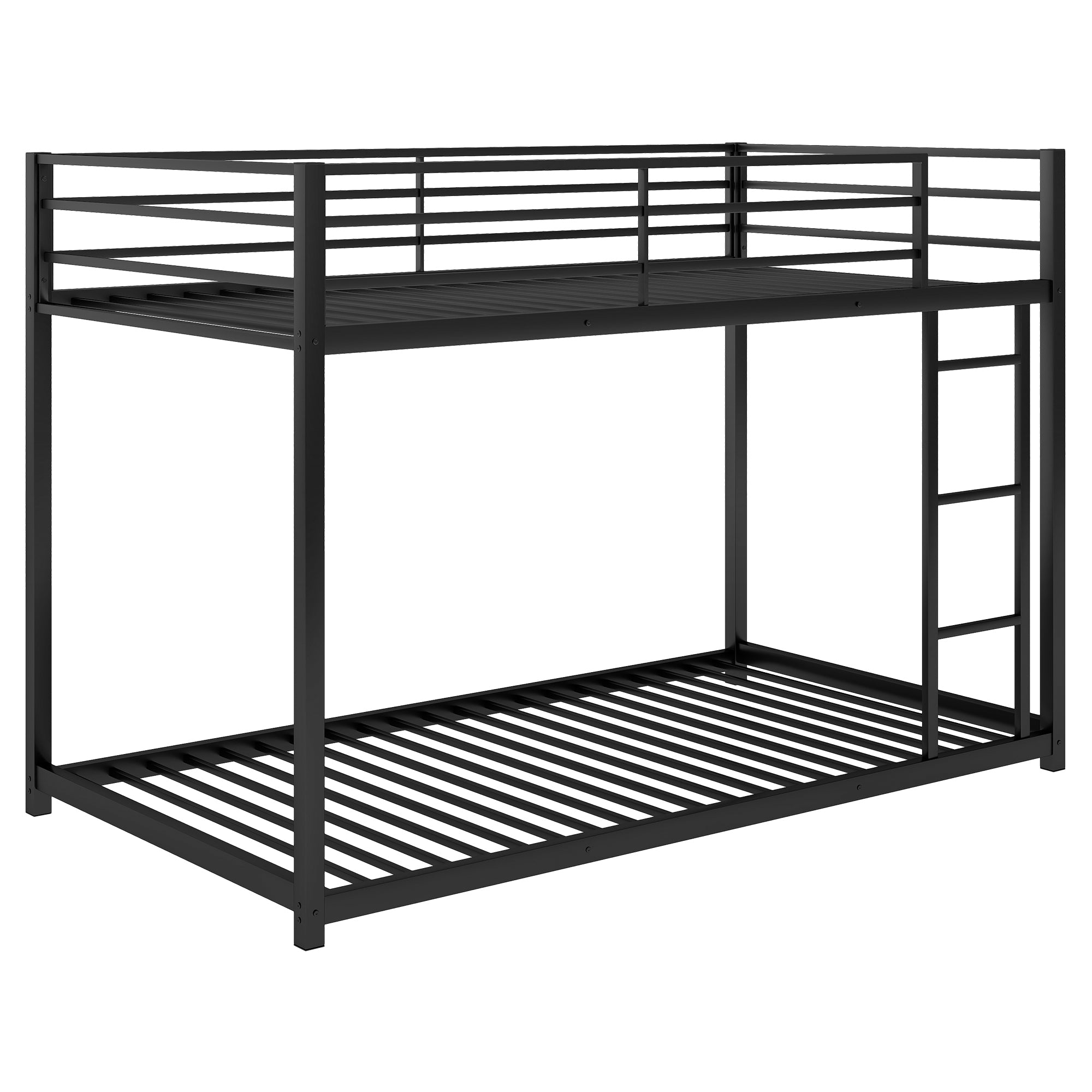 Twin over Twin Metal Bunk Bed, Low Bunk Bed with Ladder, Black(OLD SKU:WF282465AAB)