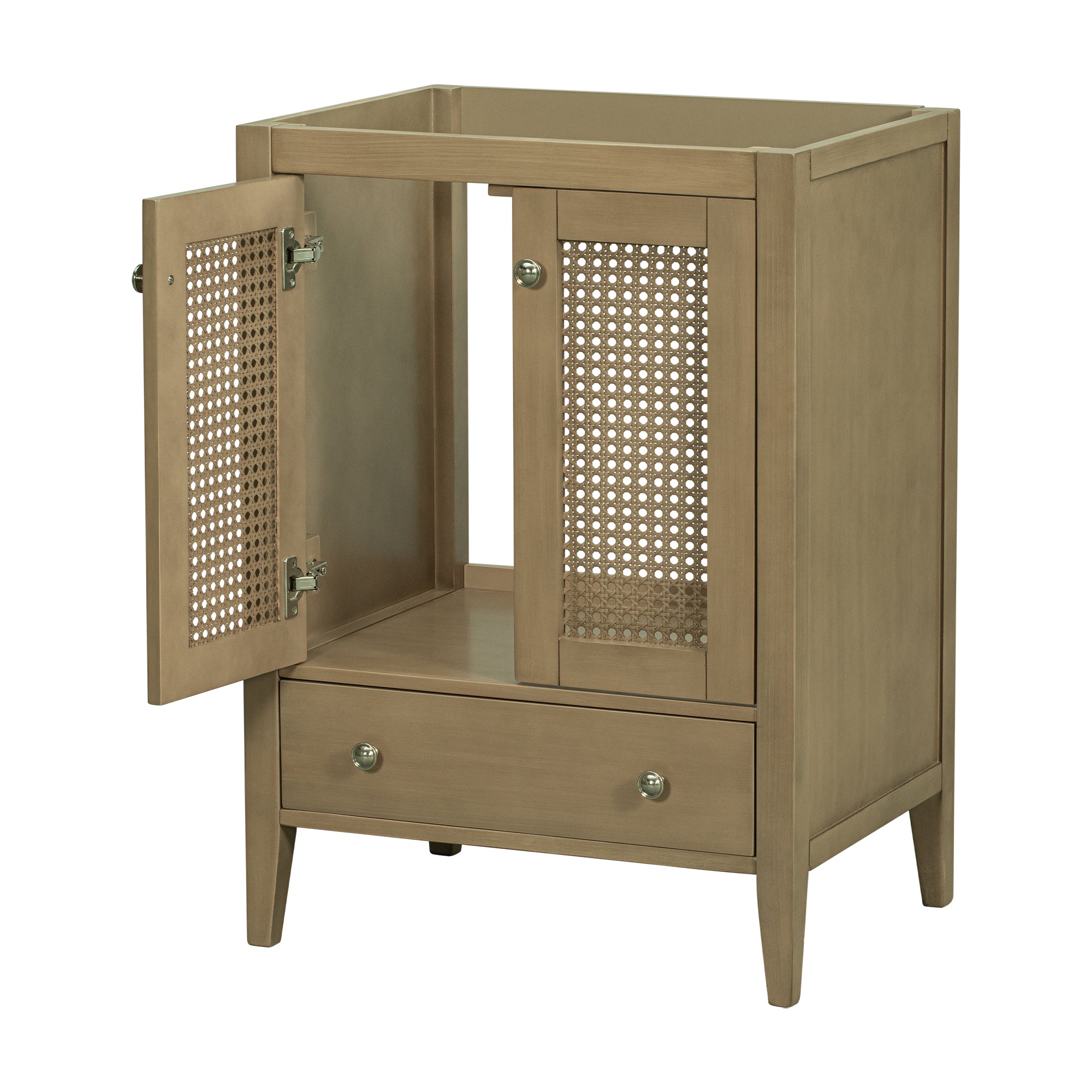 24" Bathroom Vanity without Sink, Base Only, Rattan Cabinet with Doors and Drawer, Solid Frame and MDF Board, Natural