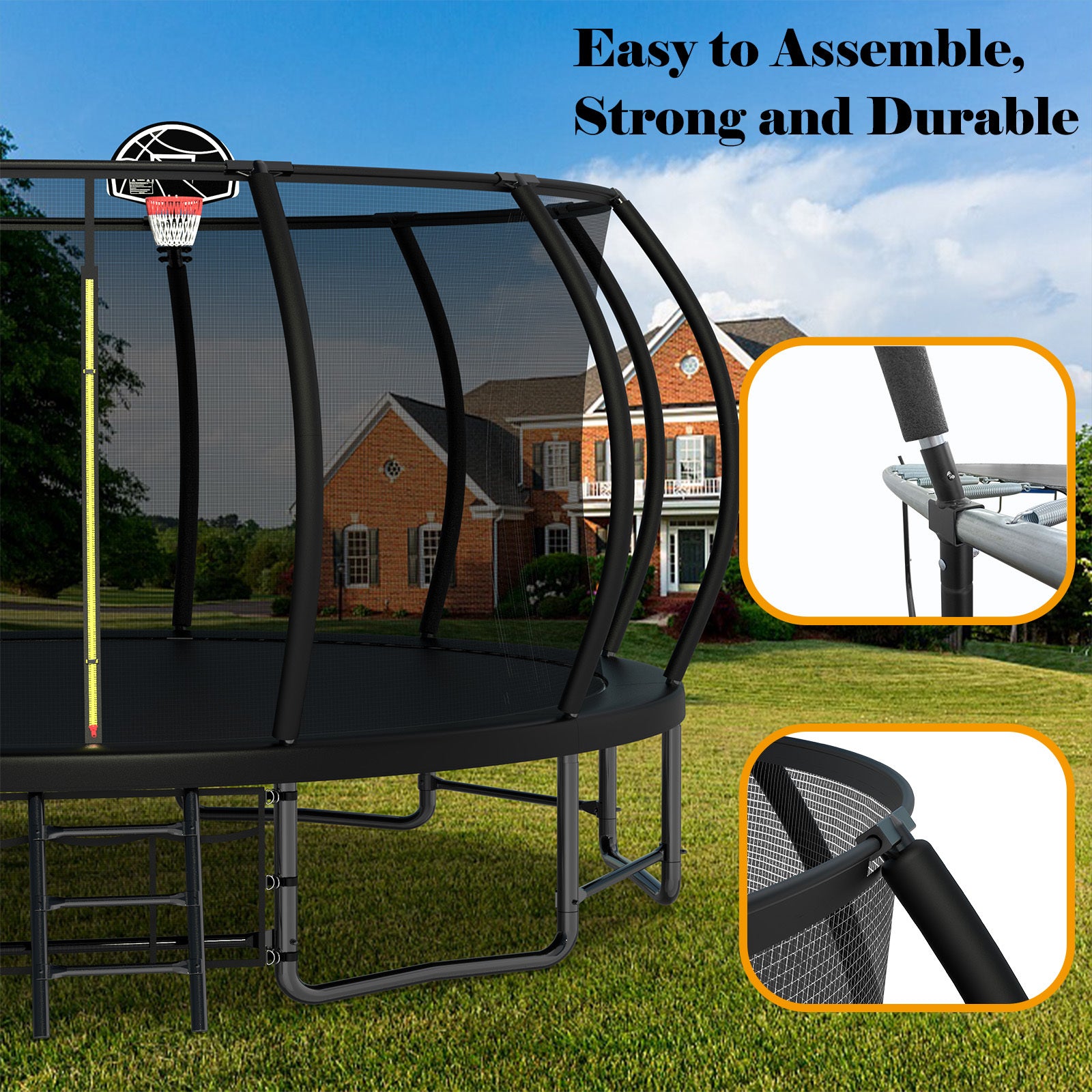 16FT Outdoor Trampoline for Kids and Adults, Pumpkin Trampolines with Curved Poles,Heavy Duty Trampoline Anti-Rust Coating ASTM Approval