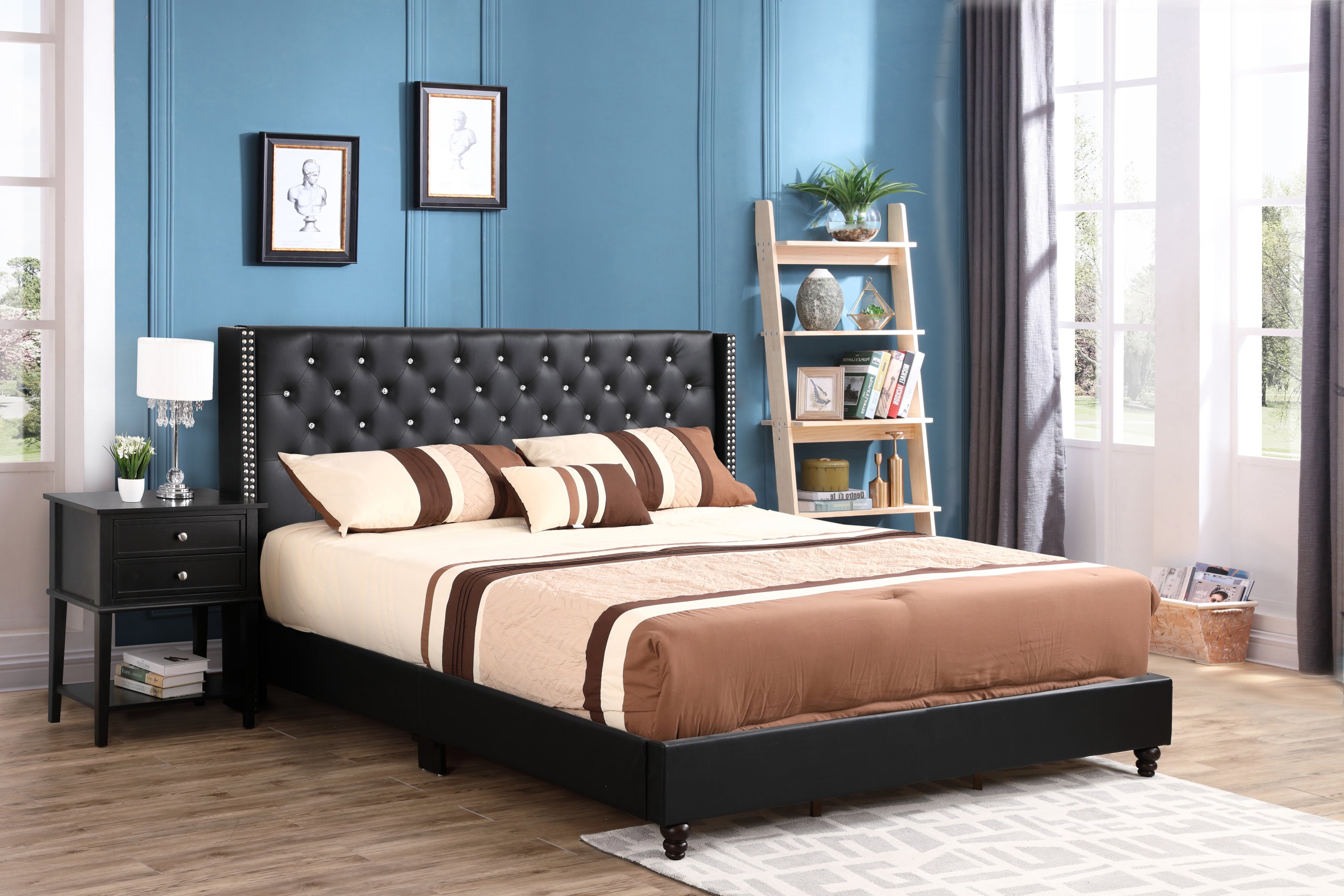 Elegant Transitional King Bed In Black