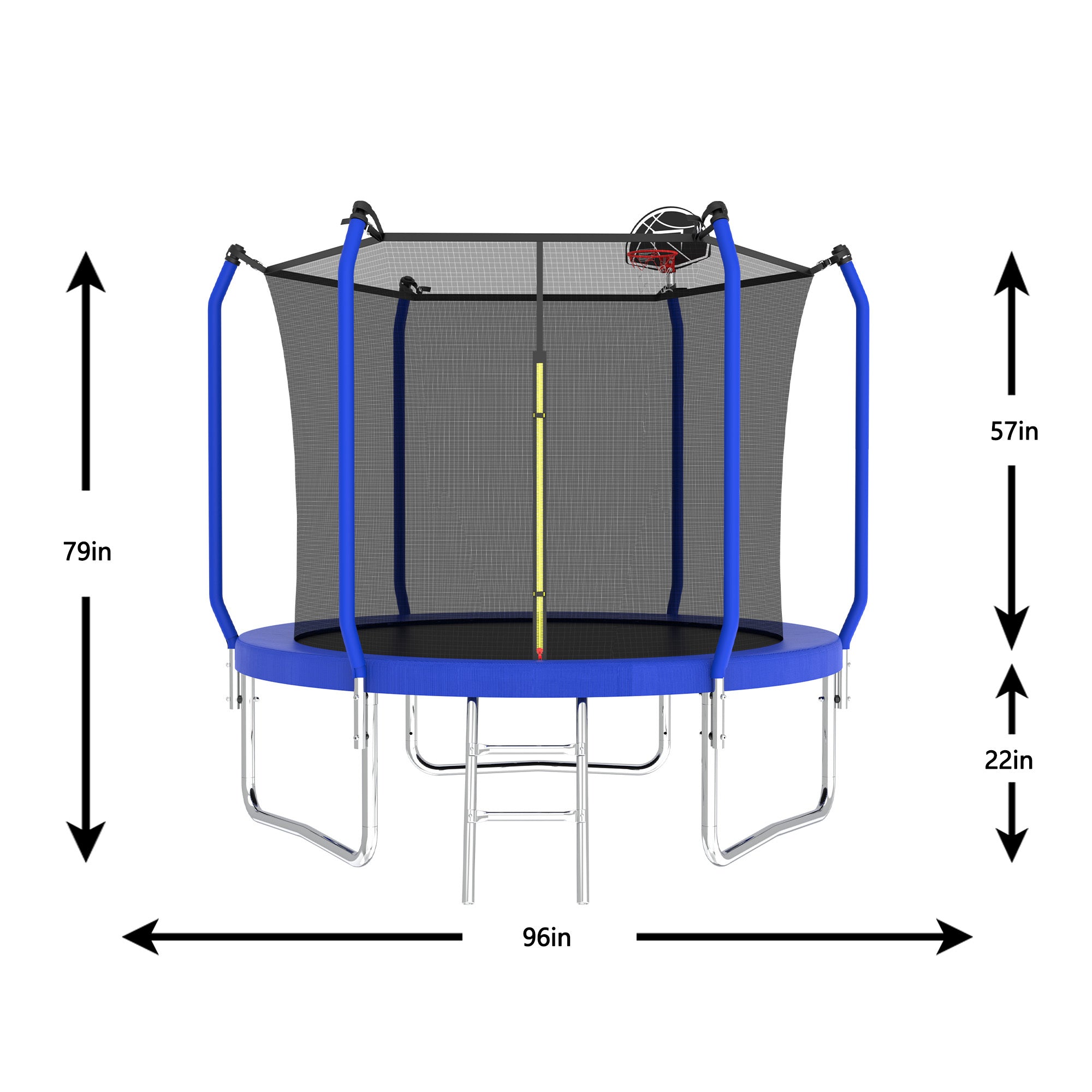 8FT Trampoline with Basketball Hoop,  ASTM Approved Reinforced Type Outdoor Trampoline with Enclosure Net