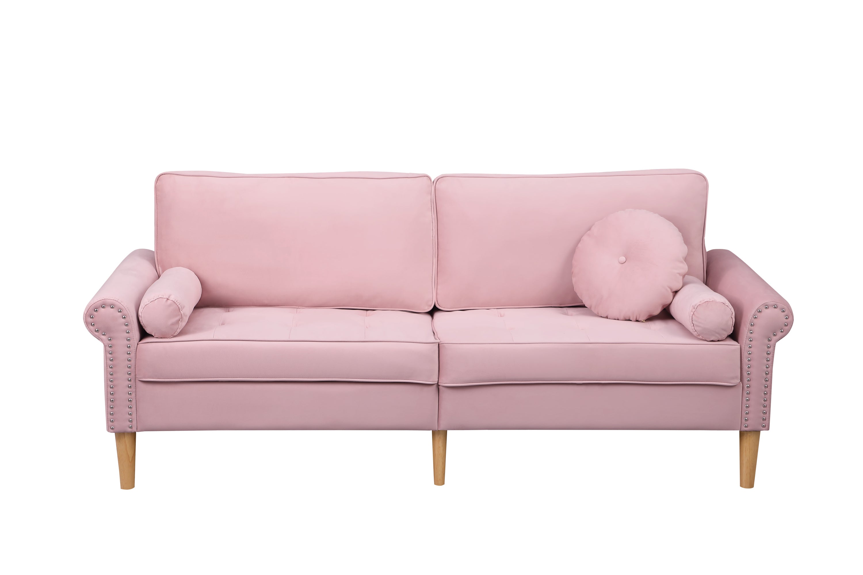 Living Room Sofa,3-Seater Sofa , with  Copper Nail on Arms ,Three Pillow,Pink