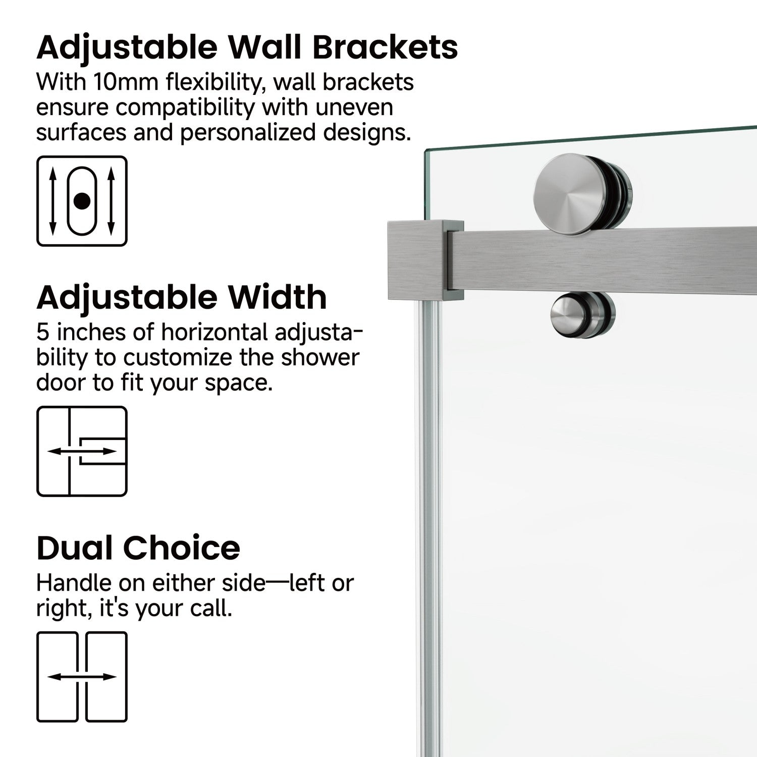 54 x 76 in Fixed and Sliding Square-Tube Shower Door - 54 x 76 in / Brushed Nickel view 5