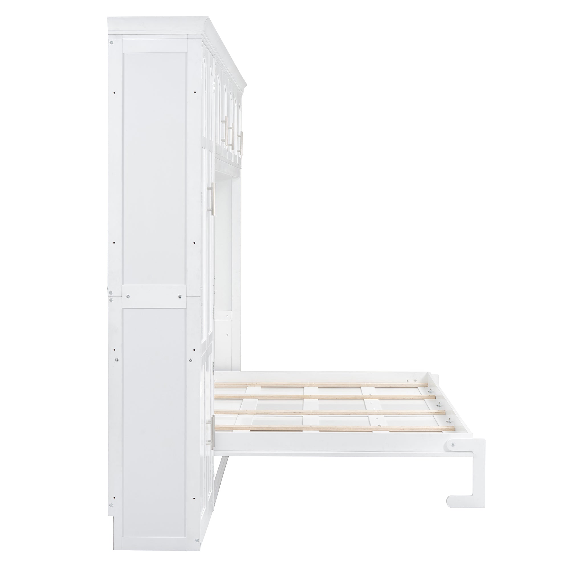 Queen Size Murphy Bed Wall Bed with Cabinets,White