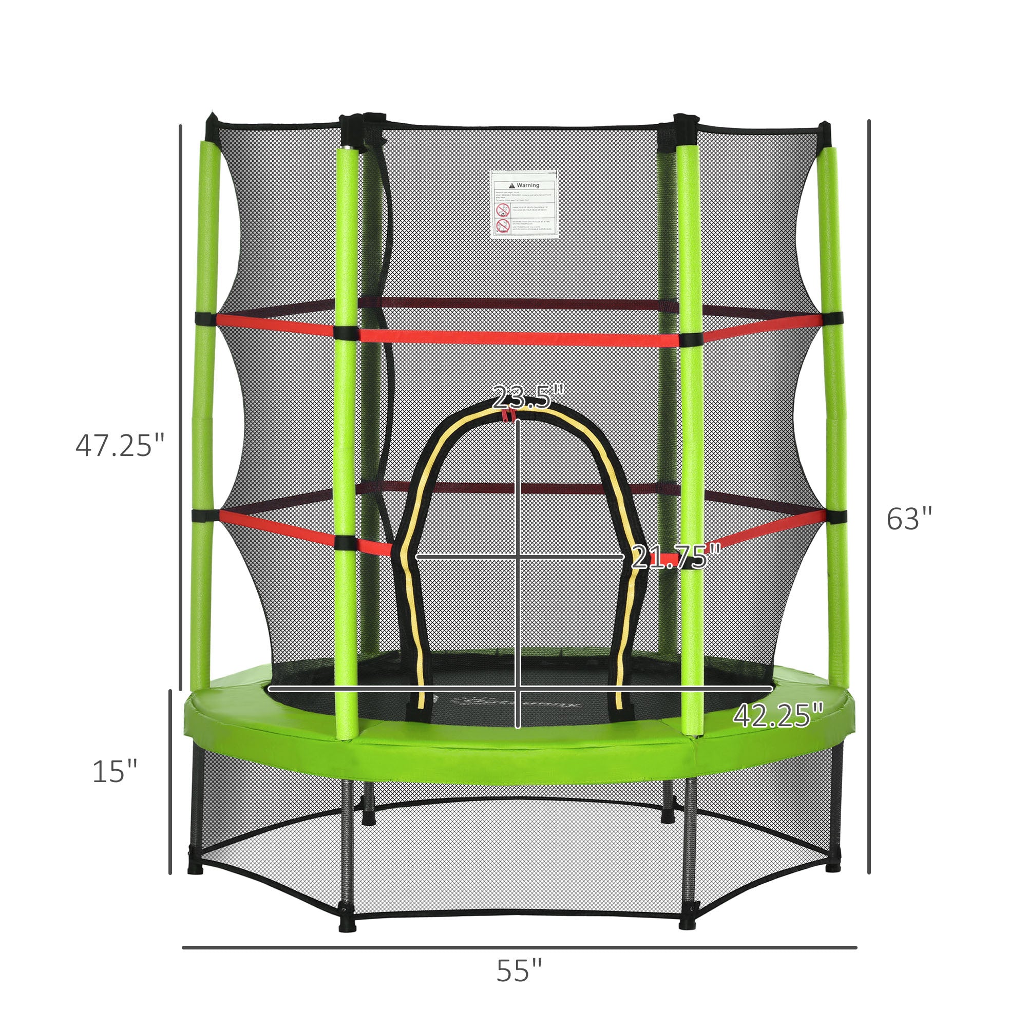 Outsunny Φ5FT Kids Trampoline with Enclosure Net, Springless Design, Safety Pad and Steel Frame for Indoor Outdoor, Toddler Round Bouncer for Age 3 to 6 Years Green