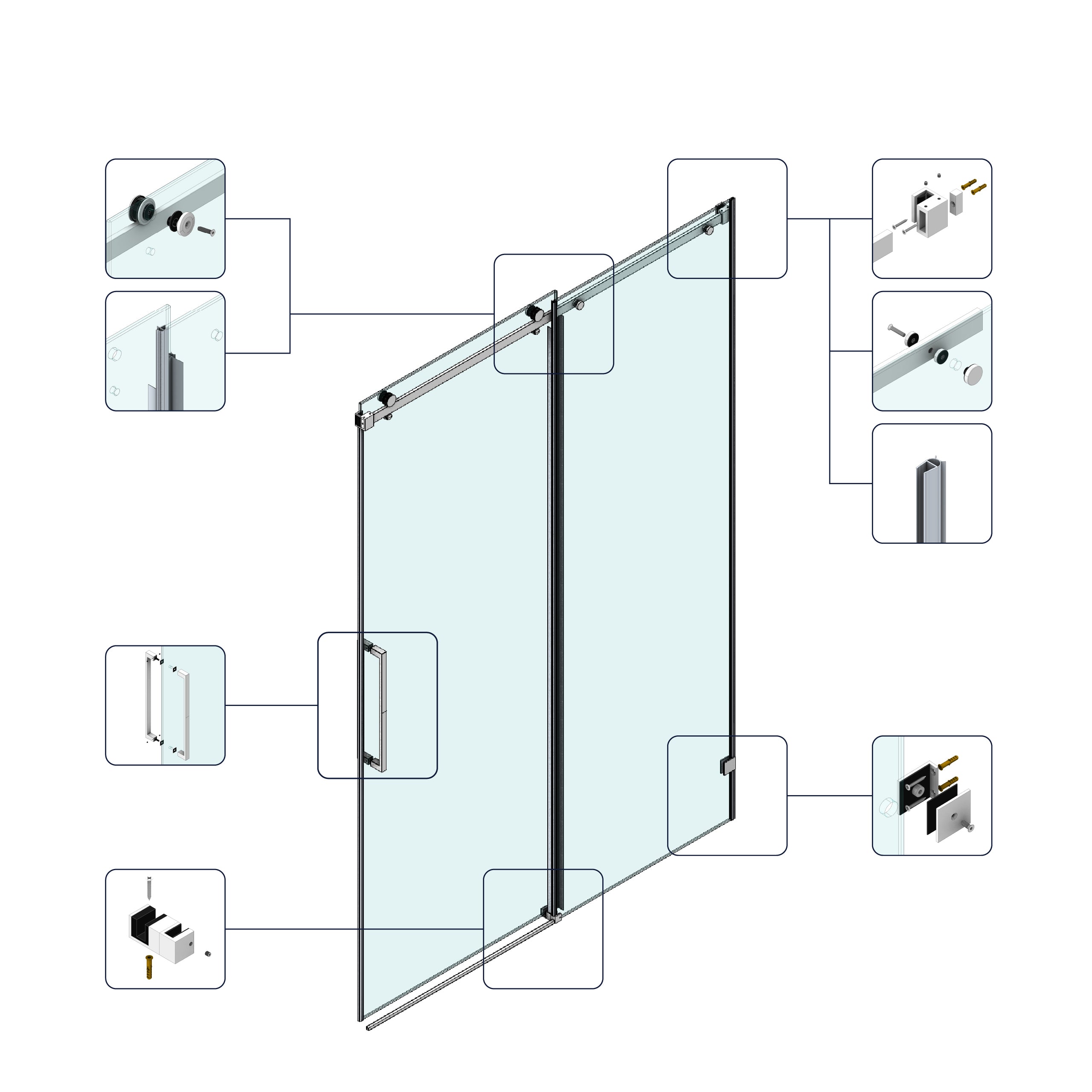 Sliding shower door 60x76 inch chrome installed bathroom view