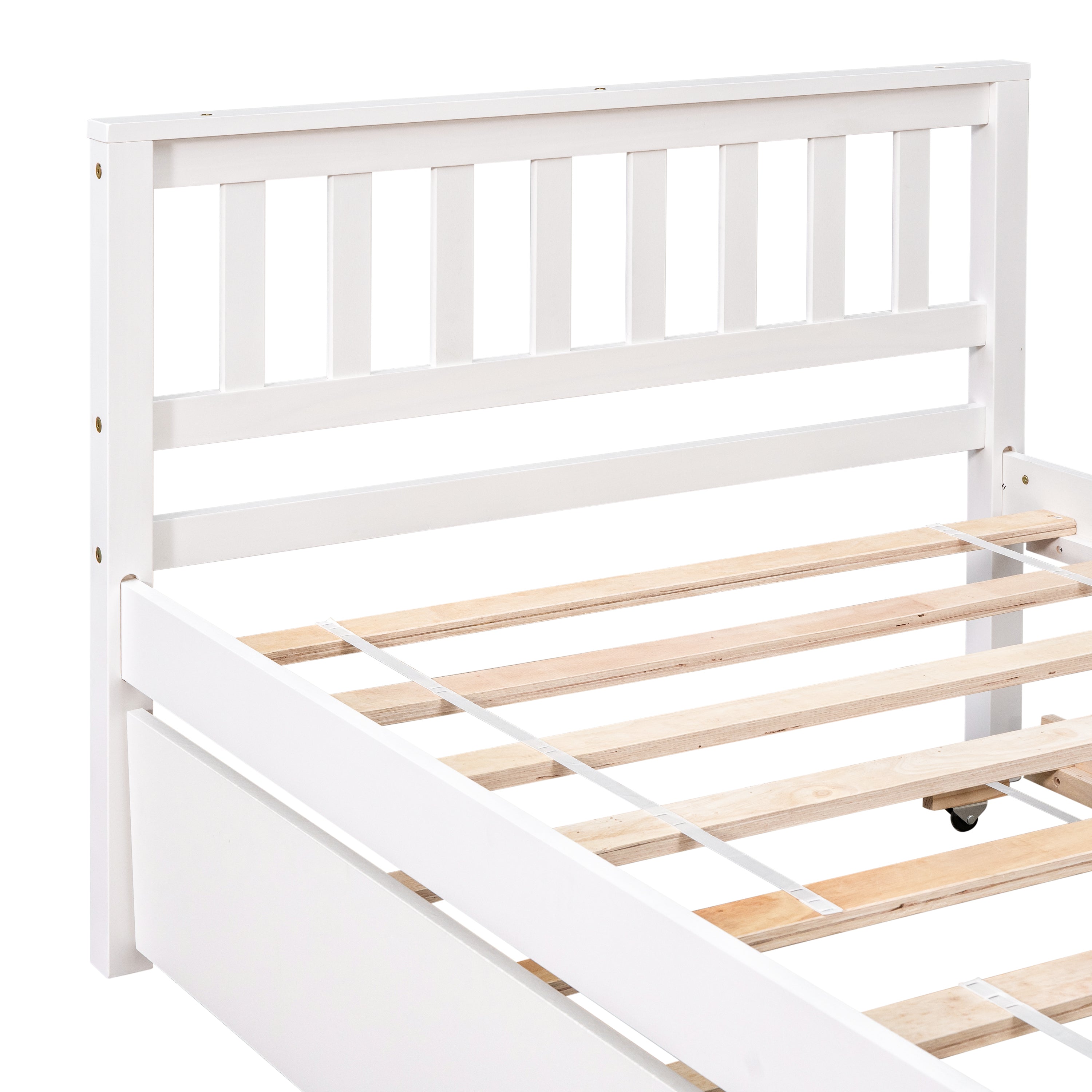 Twin Bed with Trundle, Platform Bed Frame with Headboard and Footboard, for Bedroom Small Living Space,No Box Spring Needed,White(Old SKU:W50422211)