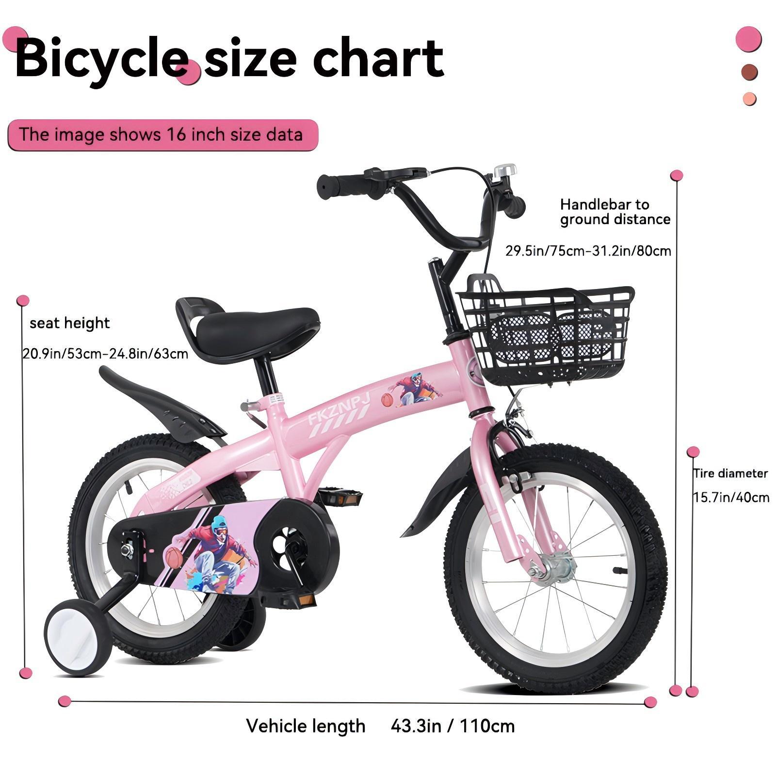 FKZNPJ 16 inch sporty kids bike with training wheels and stand Adjustable saddle Suitable for boys and girls aged 4-8 years tall Height 41-46 inches Available in a variety of colors