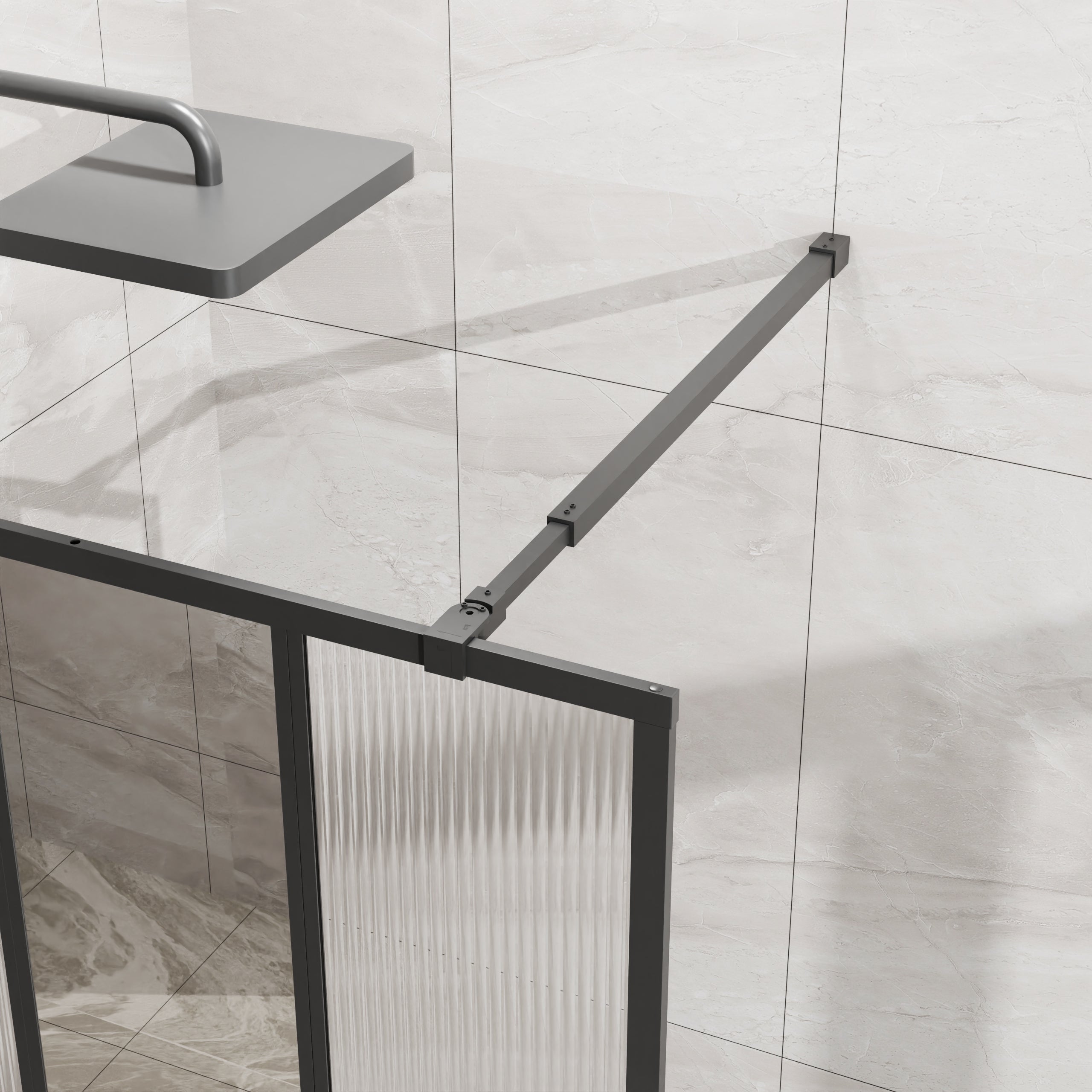 34-46 x 72 in Mirror & Fluted Fixed Shower Panel - 34 x 72 in / Matte Black view 5