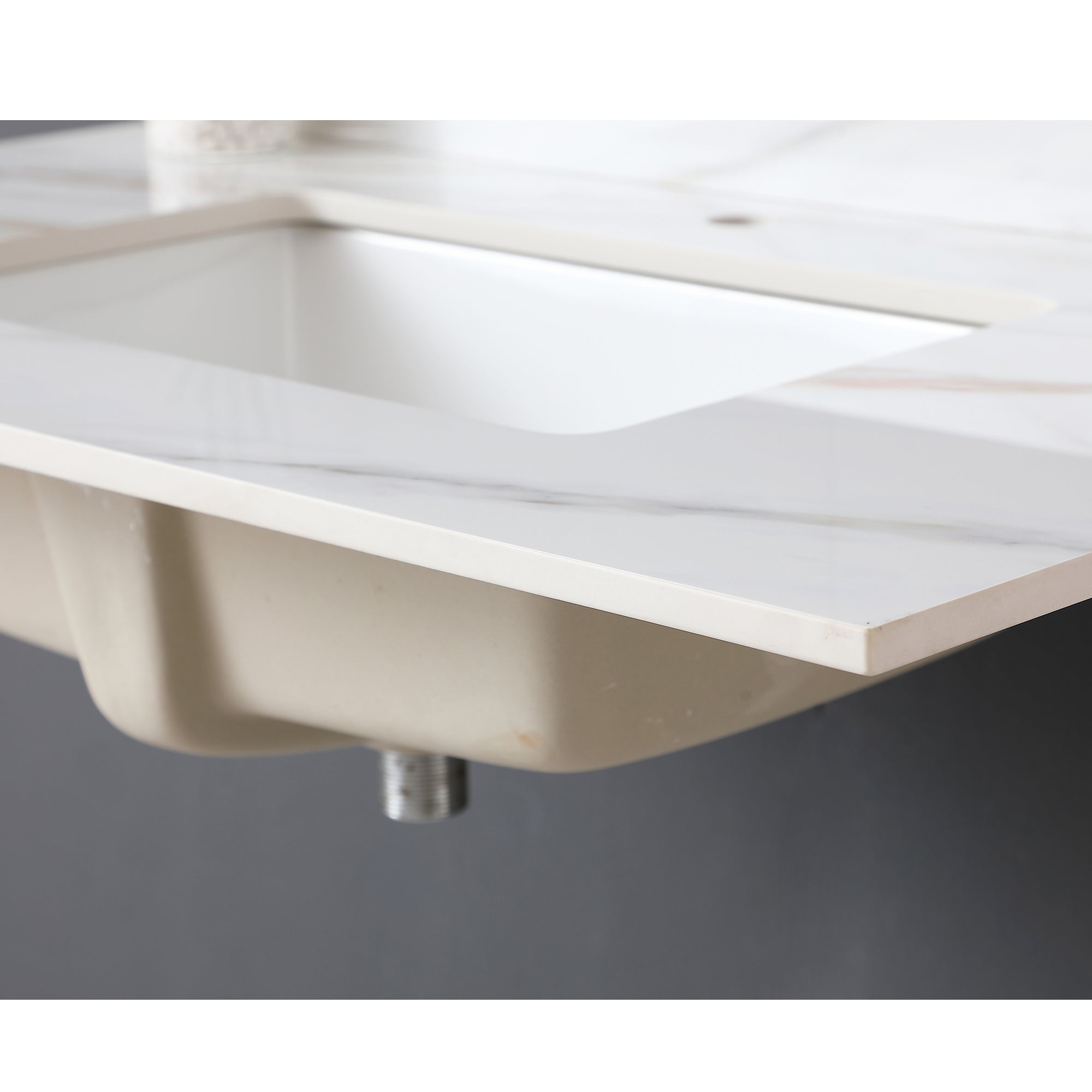 37 Inch Marble Vanity Top, Bathroom Vanity Top with Undermount Rectangular Middle Sink and 4" Height Backsplash, Pre-Drilled  Faucet Hole  Vanity Top, Carrara white with veins