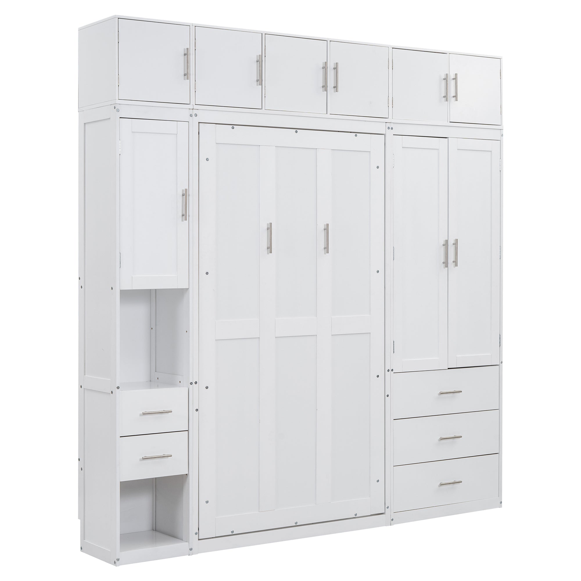 Twin Size Murphy Bed with Lockers and Wardrobes, With installation video, White