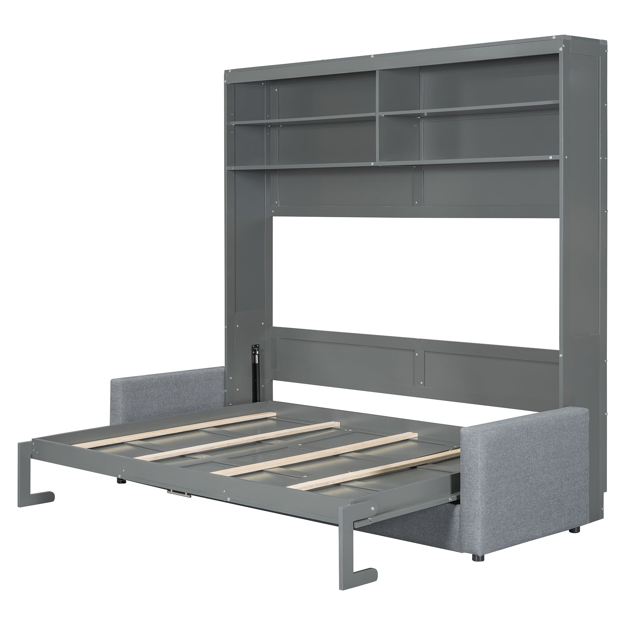 Queen Size Murphy Bed Wall Bed with Sofa,Gray