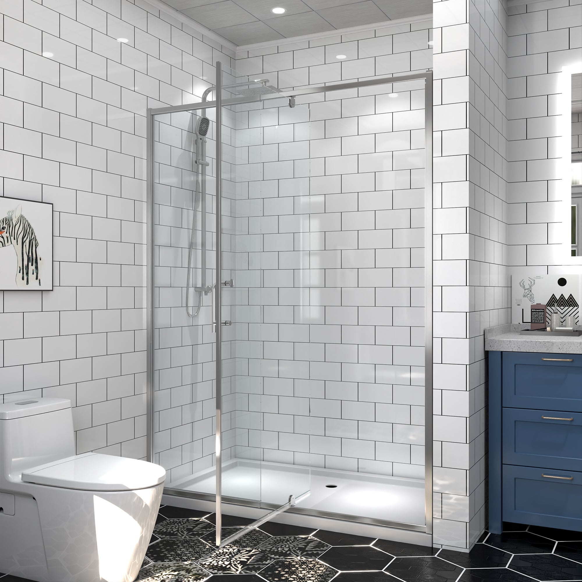 54 x 71 in Pivot Glass Shower Door - 54 x 71 in / Chrome view 3