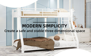 Twin over full white metal bunk bed with ladder detail
