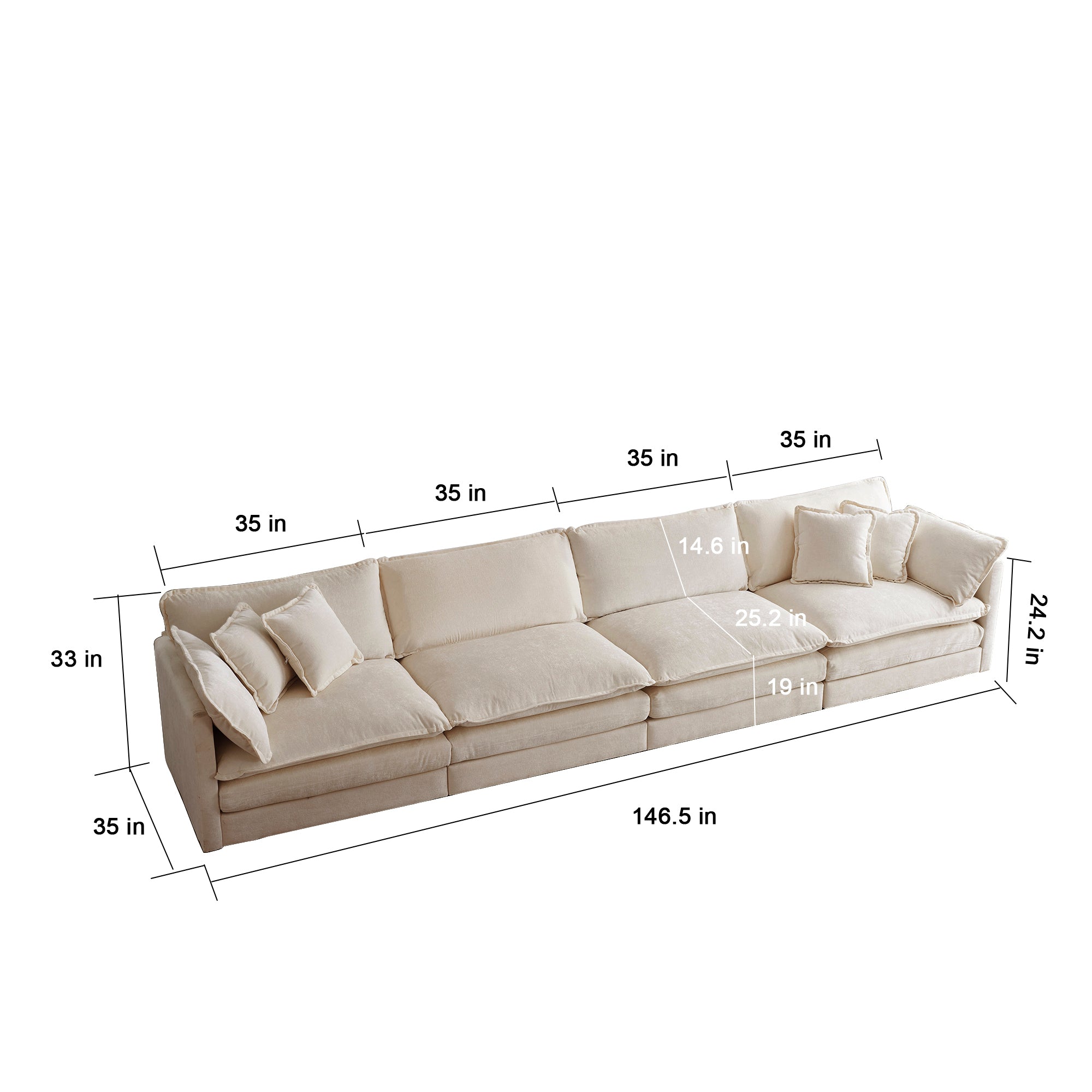 Free Combination Modular Sofa Free,4 Seater Sofa Comfy Chenille Fabric,Sectional Sofa Couch,Beige Chenille