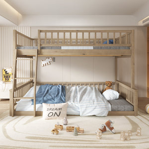 Full XL over Queen bunk bed in Walnut with guardrails and ladder