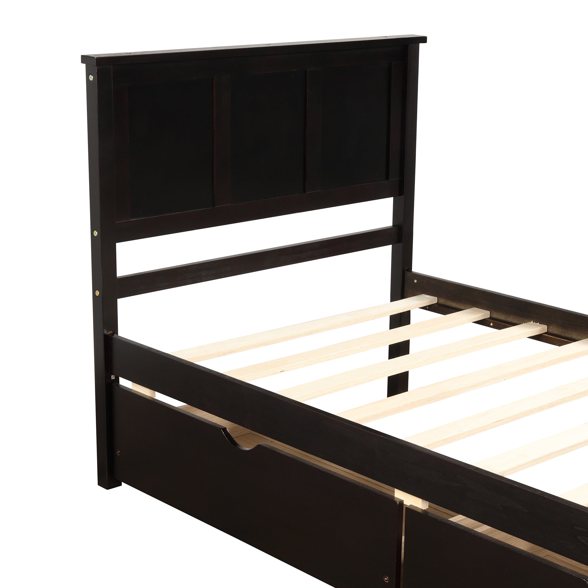 Platform Storage Bed, 2 drawers with wheels, Twin Size Frame, Espresso (New SKU:WF283062AAP)