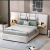 Full Size Upholstered Platform Bed, Two Outlets and USB Charging Ports on Both Sides, Two Bedside Pillows, Storage Shelves,Velvet,Beige