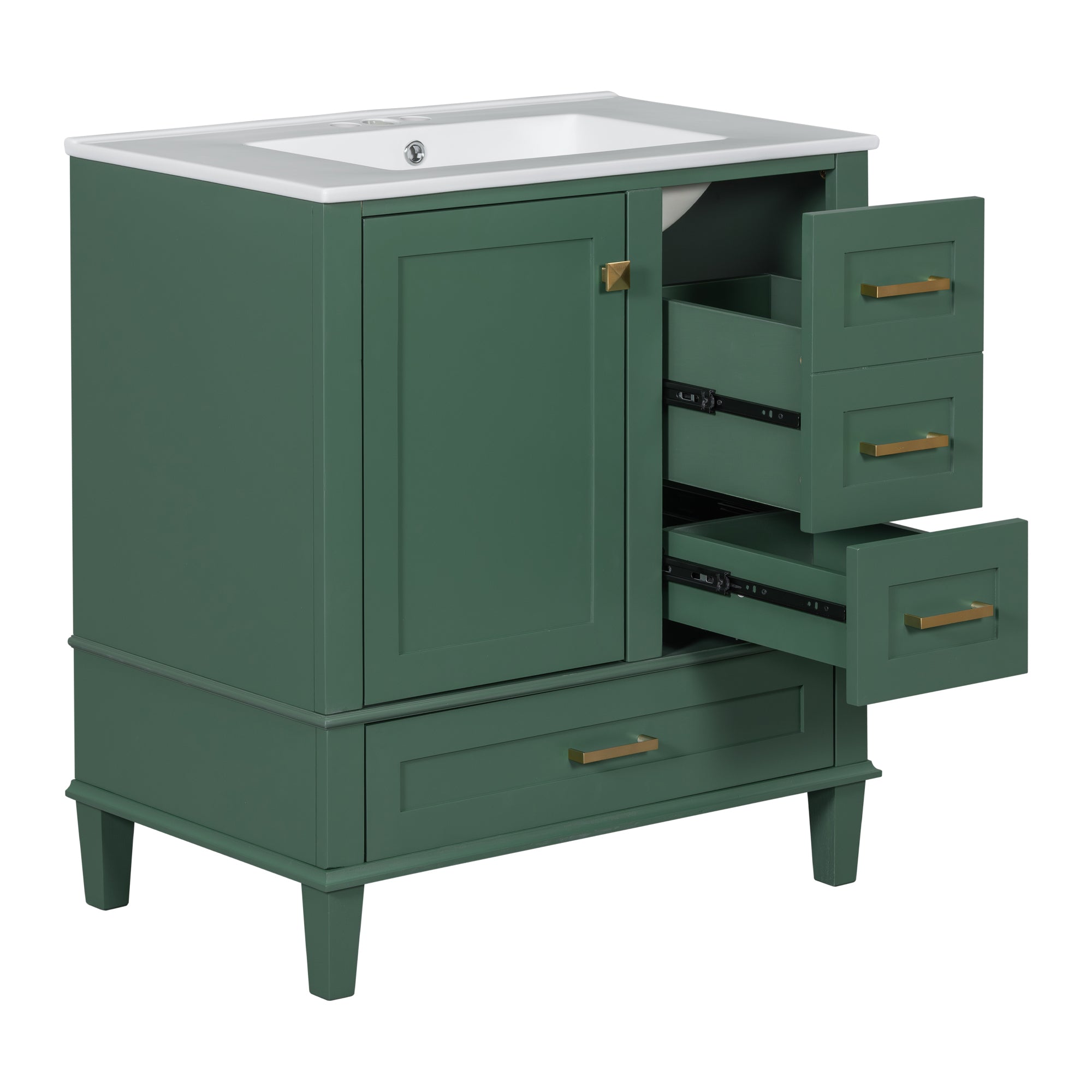 30" Bathroom Vanity in Green, Modern Bathroom Cabinet with Sink Combo Set, Bathroom Storage Cabinet with a Soft Closing Door and 3 Drawers, Solid Wood Frame