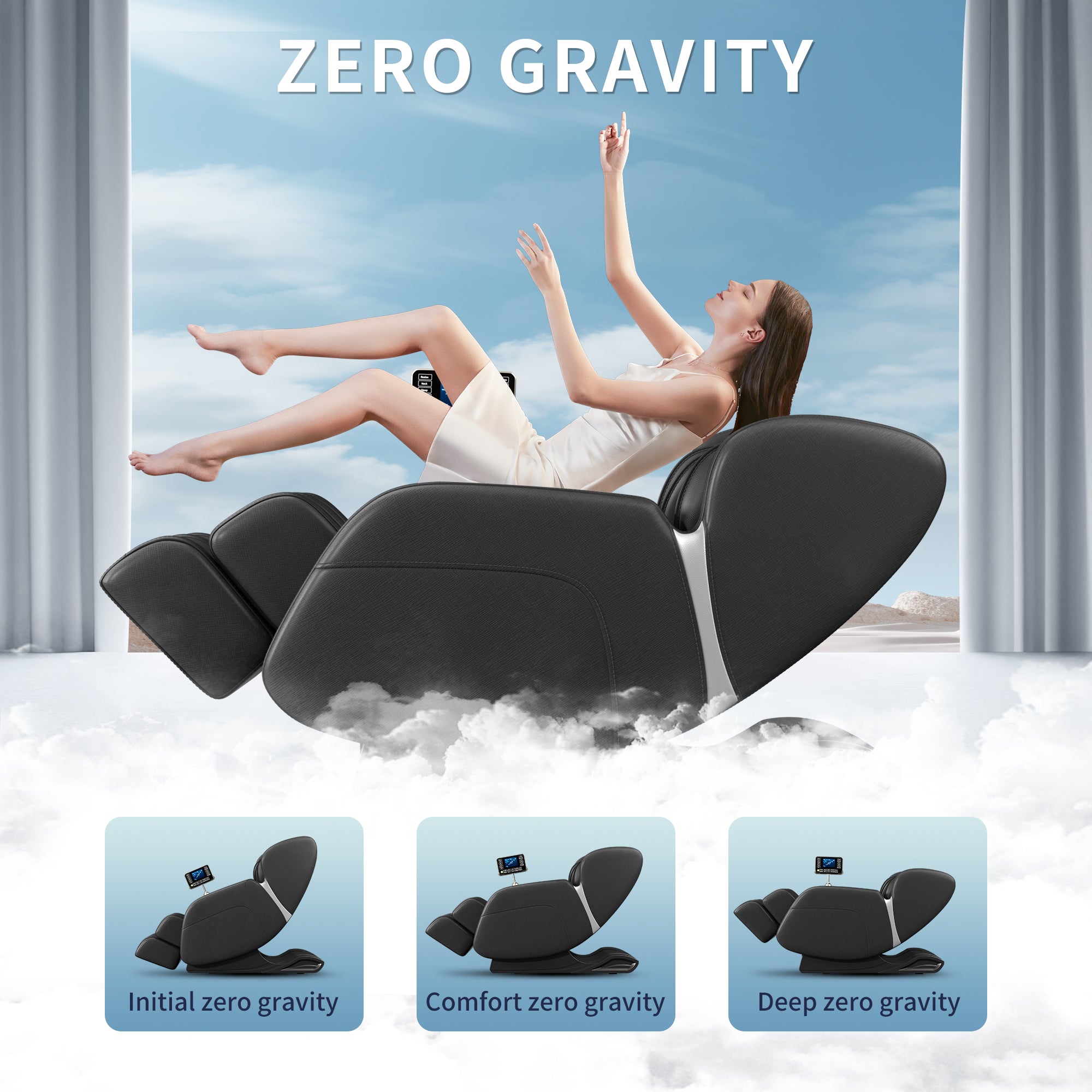 Full Body Massage Chair, Zero Gravity Mode, Deep Tissue Massage Chair, Foot Massage, 8 Fixed Massage Roller, LCD Touch Screen, Waist Heater, Bluetooth, Suitable for 5.1-5.75Ft Height (Black)