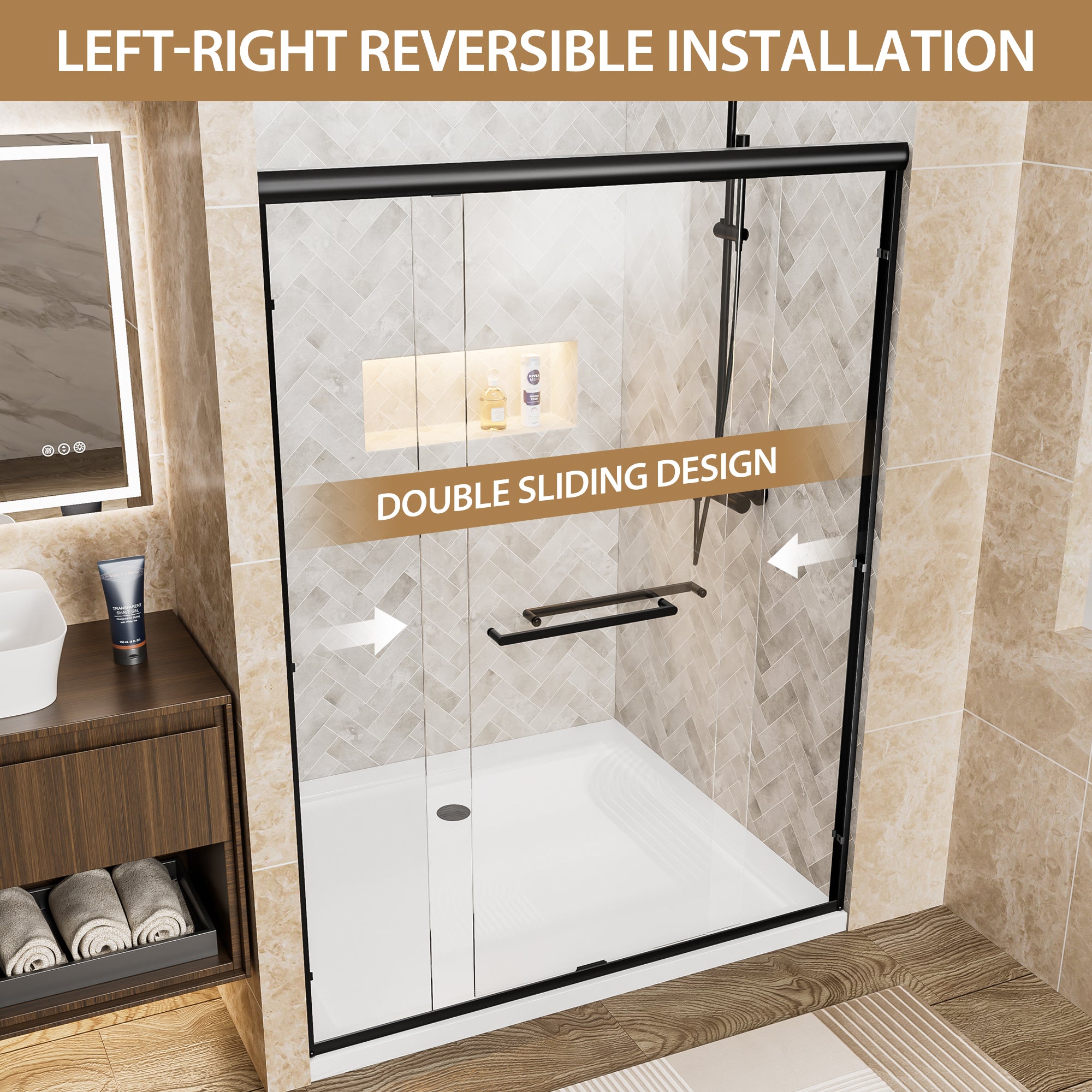 44-60 x 72 in Aluminum-Framed Double Sliding Shower Door - 44-48 x 72 in / Matte Black view 5