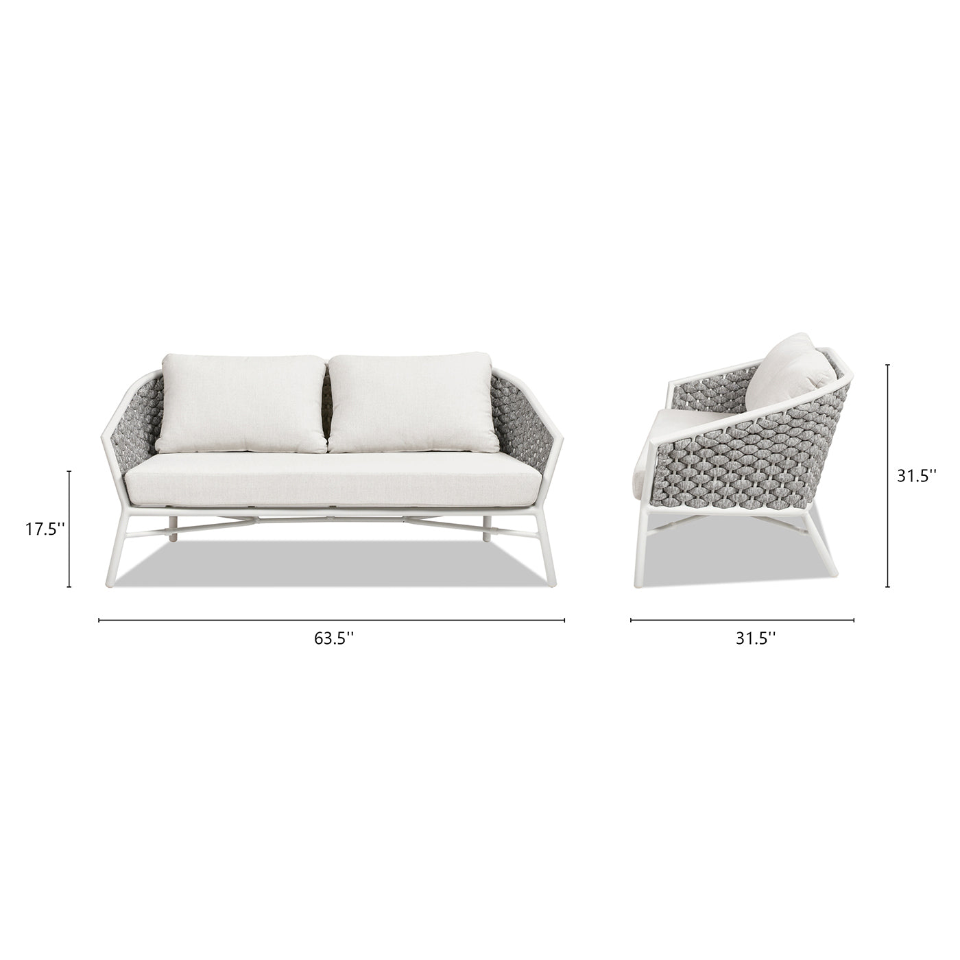 Rowan 63.5" Rope Barrel Back Patio Conversation Loveseat Sofa, Optic White Acrylic