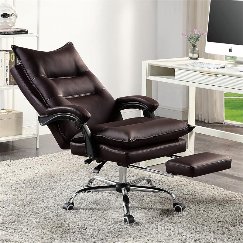 Contemporary Office Chair Upholstered 1pc Comfort Adjustable Chair Relax Office Chair Work Brown Leatherette Padded Armrests