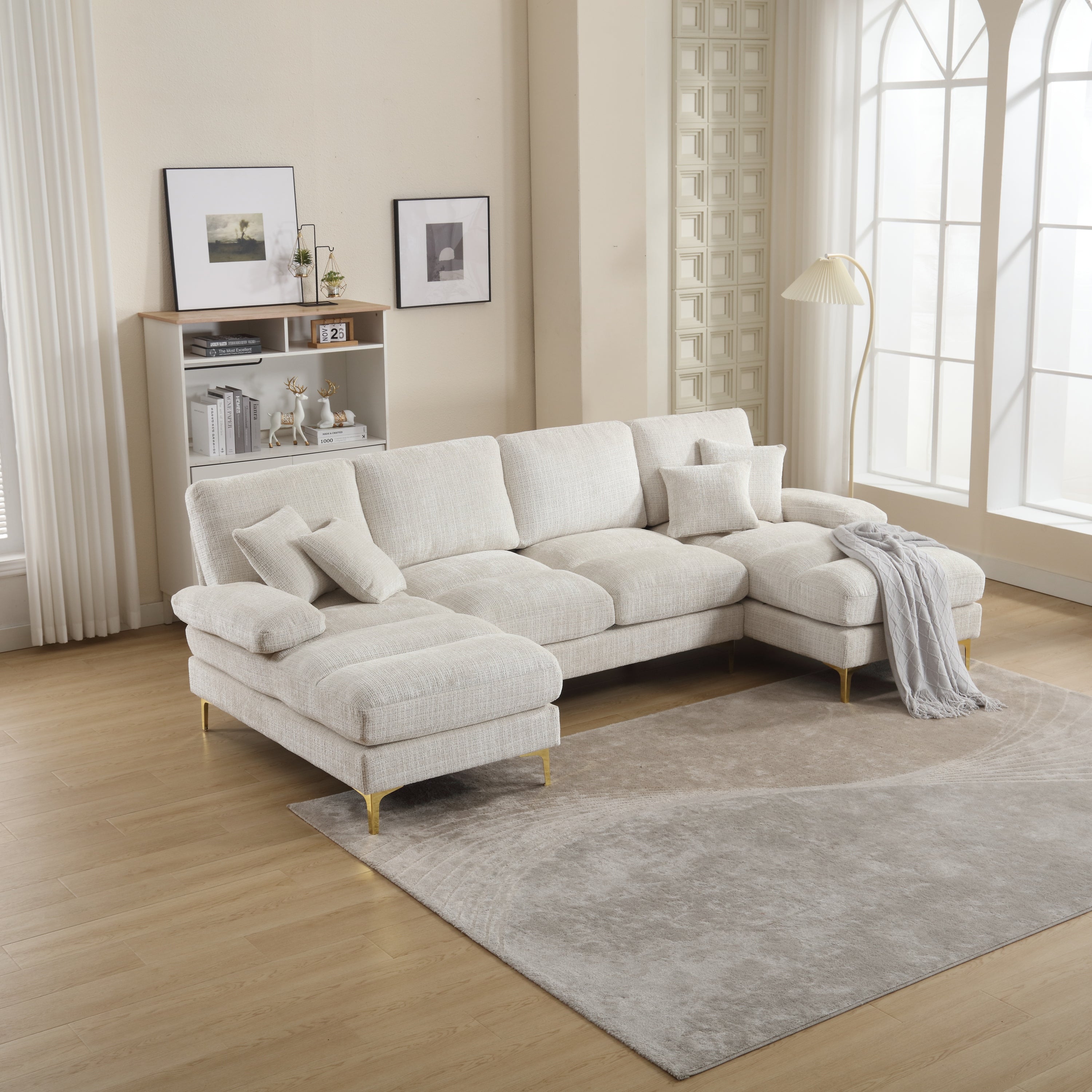 UNITED Modern Large chenille Fabric U-Shape Sectional Sofa