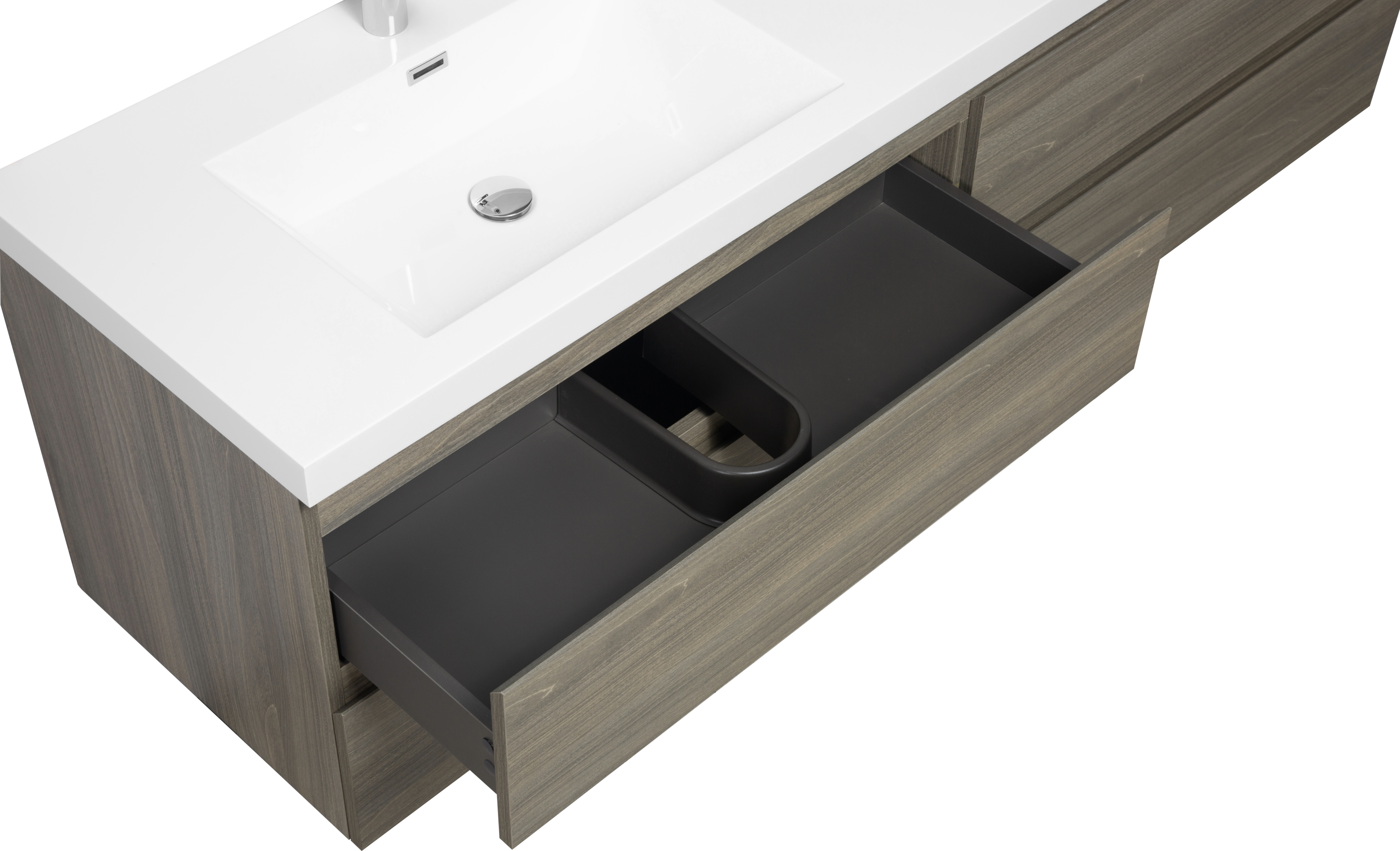 72" Floating Bathroom Vanity with Sink, Modern Wall-Mounted Bathroom Storage Vanity Cabinet with Two Resin Top Basin and Four Soft Close Drawers, Ash Grey 24V11-72AG