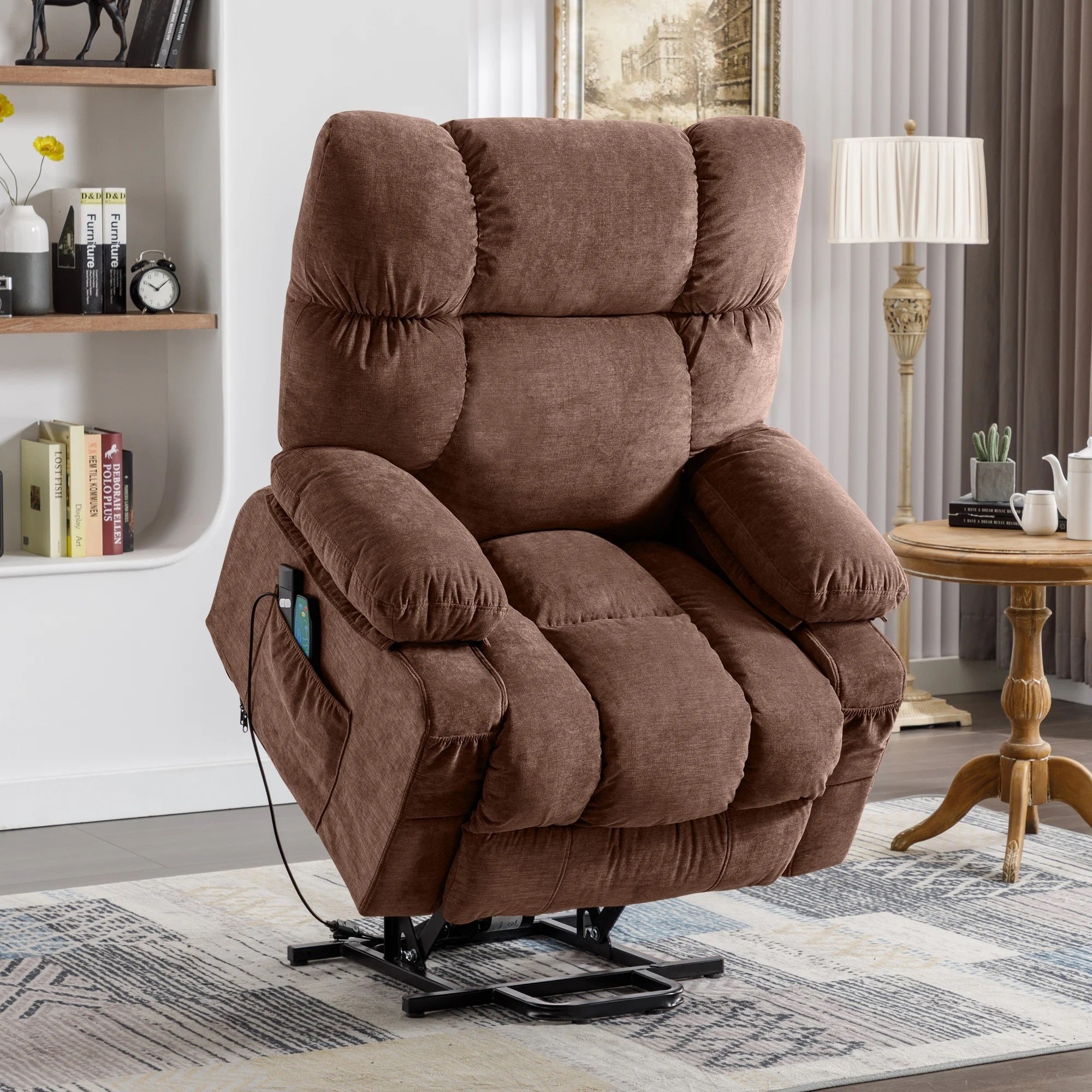 Power Lift Recliner Chair Recliners for Elderly with Heat and Massage Recliner Chair for Living Room with Infinite Position and Side Pocket,USB Charge Port,BROWN