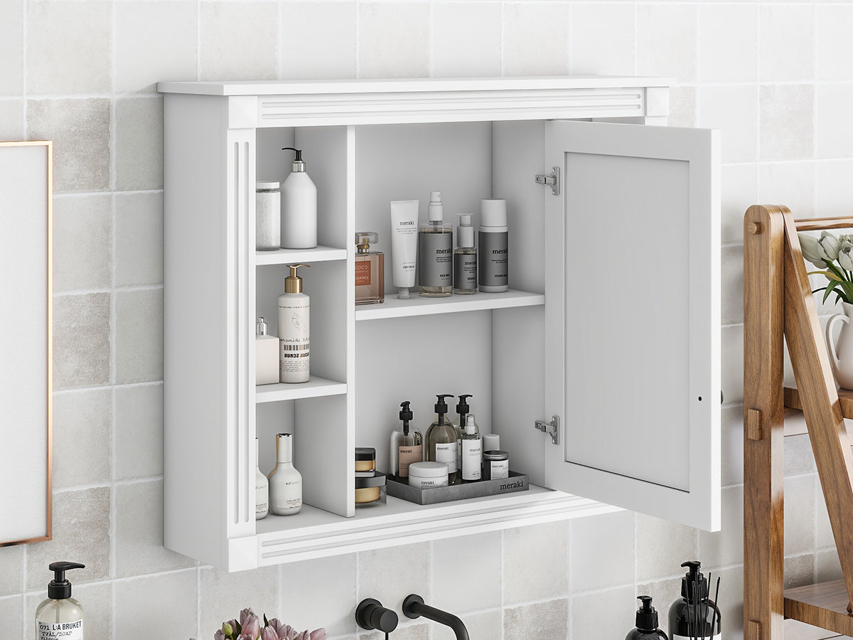 35'' x 28'' Wall Mounted Bathroom Storage Cabinet, Medicine Cabinet, Modern Bathroom Wall Cabinet with Mirror, Mirror Cabinet with 6 Open Shelves (Not Include Bathroom Vanity )