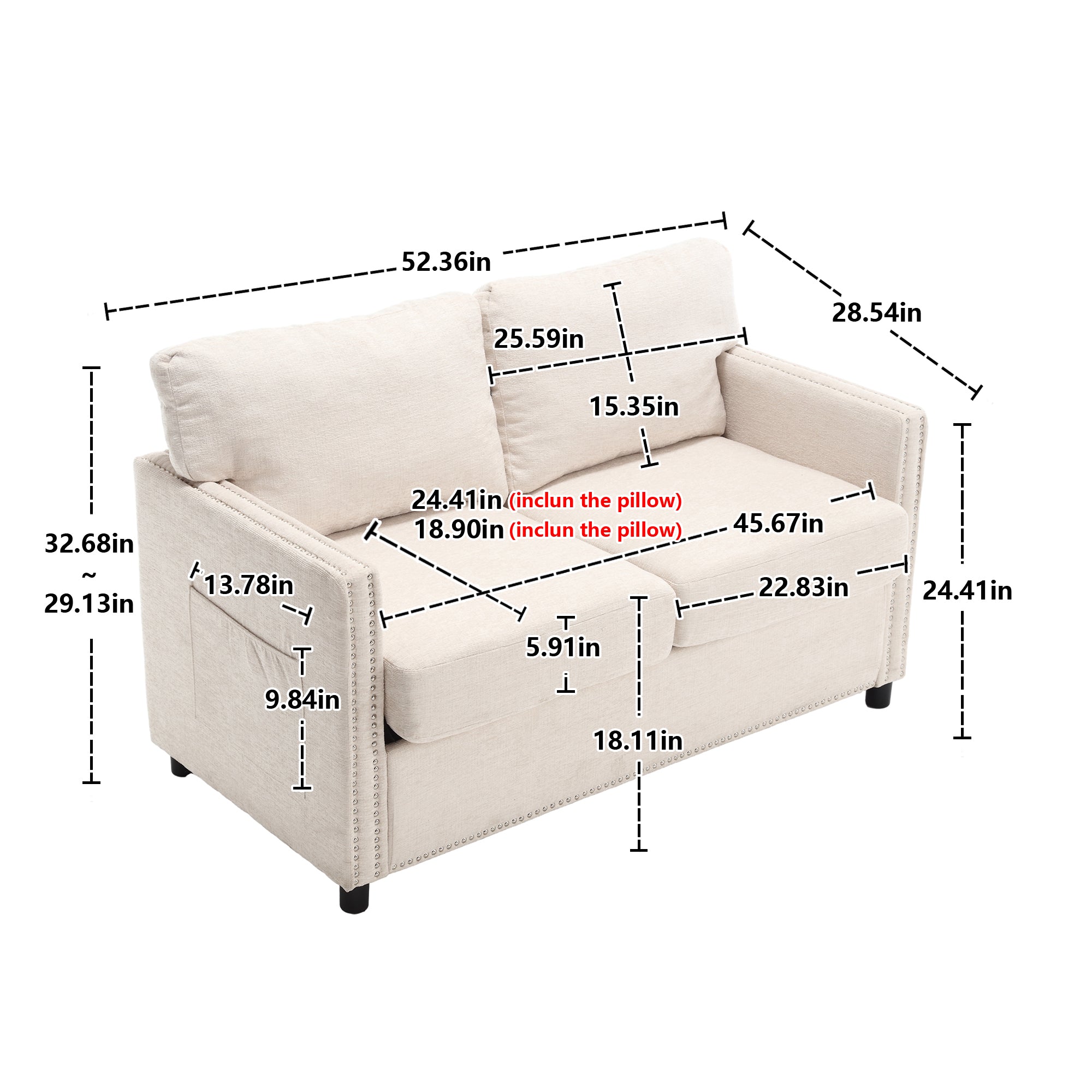 UNITED Modern chenille Fabric Loveseat, 2-Seat Upholstered Loveseat Sofa Modern Couch