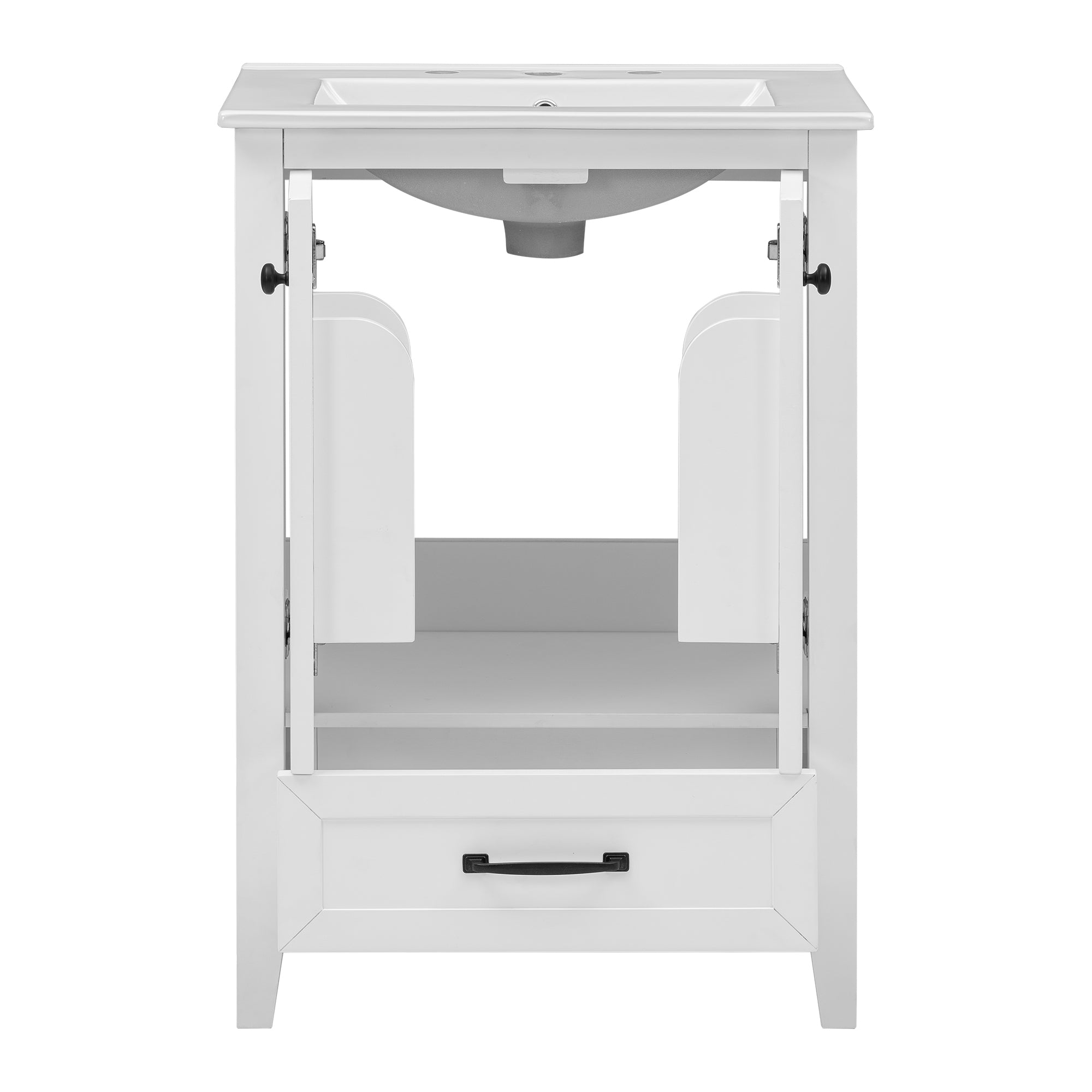 24" Bathroom Vanity with Sink, Bathroom Vanity Cabinet with One Drawer and Doors, Solid Wood and MDF, White