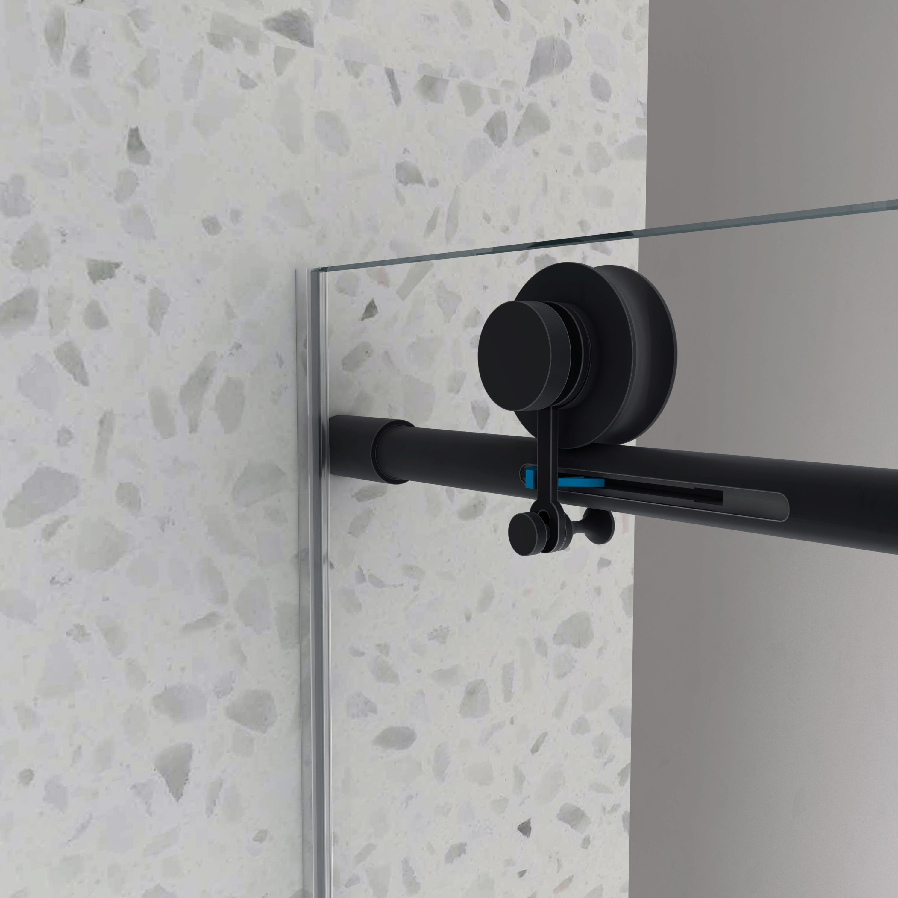 60"W x 63"H Matte Black frameless one fixed and one shifted Shower Door, 70MM 304 stainless steel large pulleys with adjustable soft closing function,with nano easy cleaning,stick explosion-proof menbrance