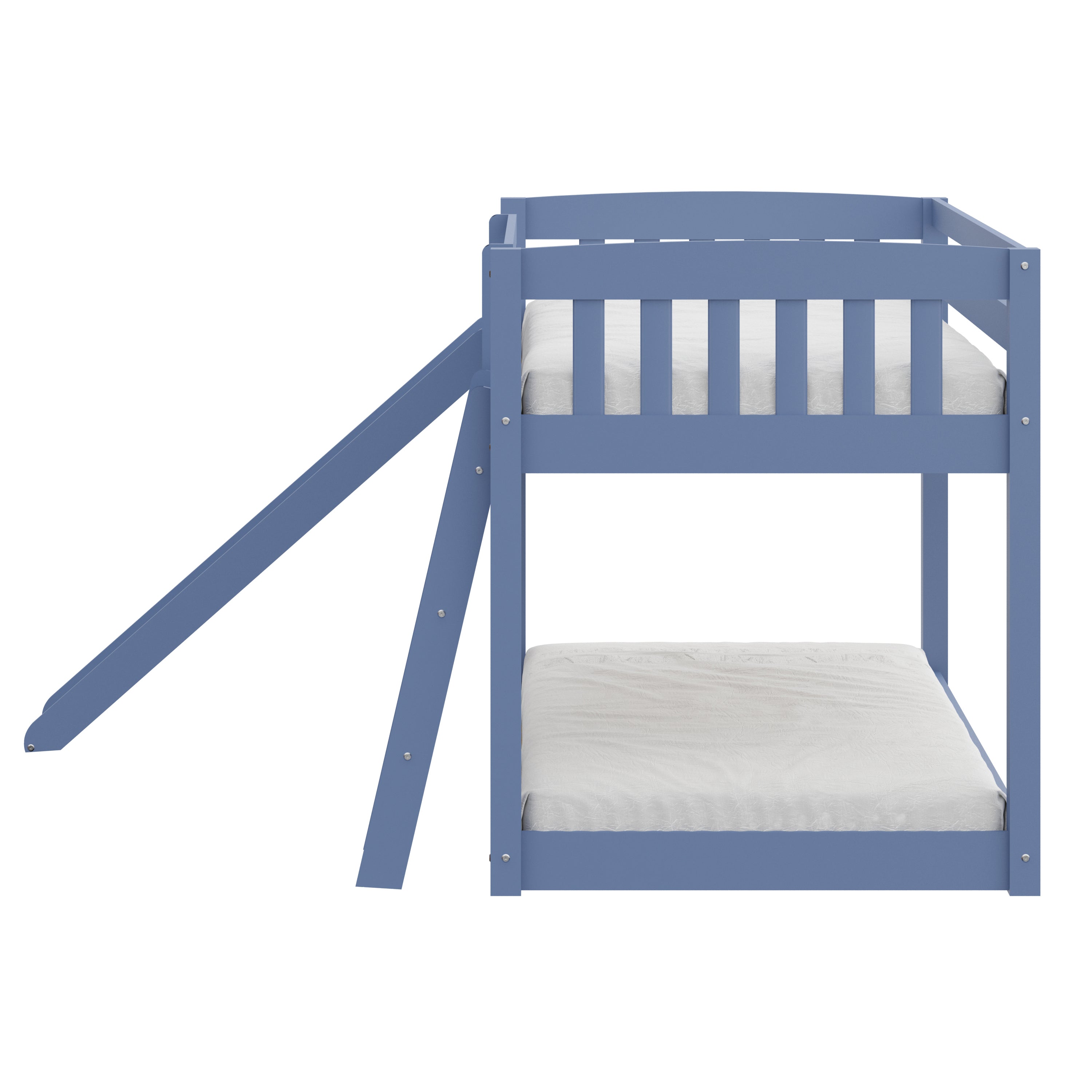 Kids Bunk Bed Twin Over Twin with Slide and Stairs, Heavy Duty Solid Wood Twin Bunk Beds, Toddler Bed Frame with Safety Guardrails, Blue