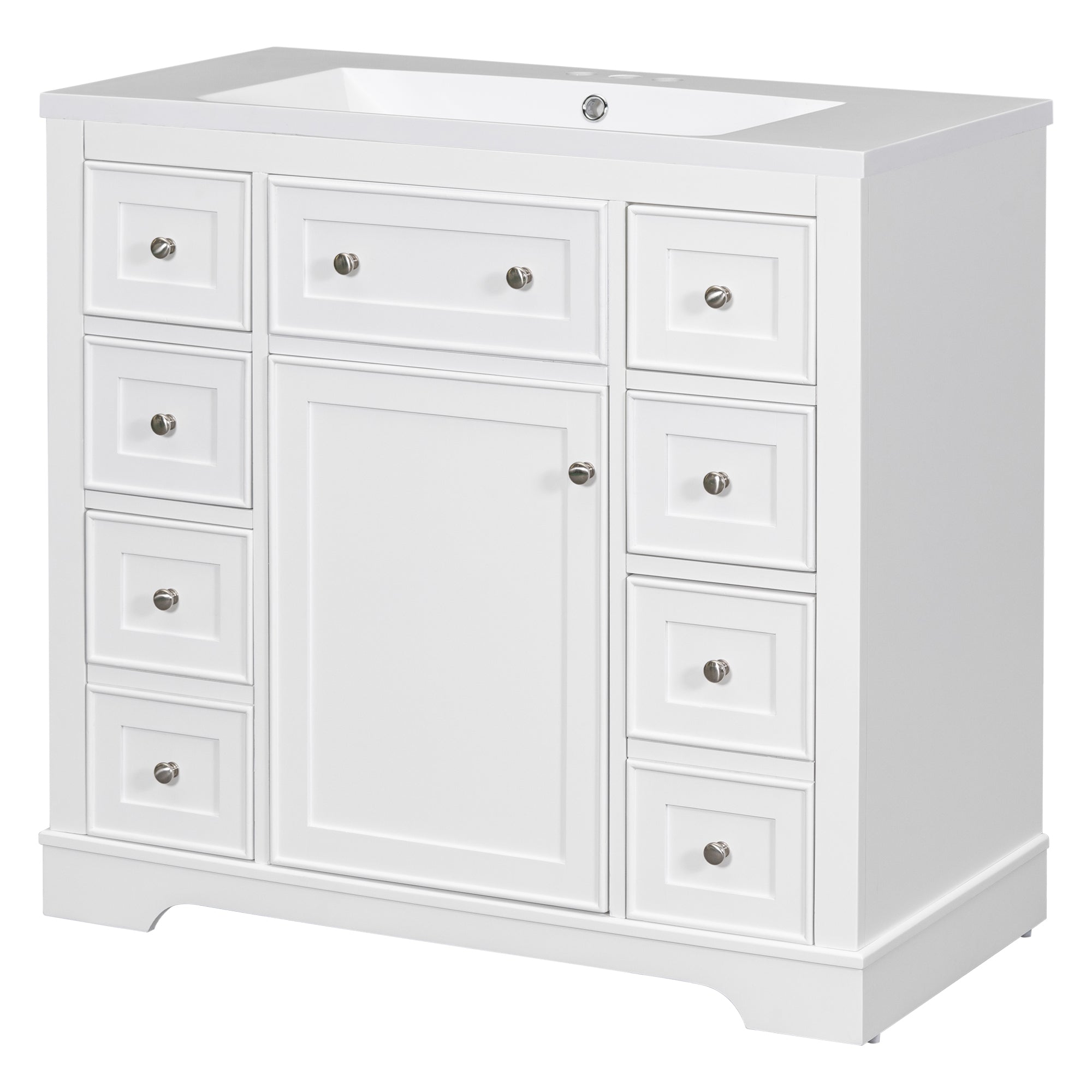 36" Bathroom Vanity with Sink Combo, One Cabinet and Six Drawers, Solid Wood and MDF Board, White