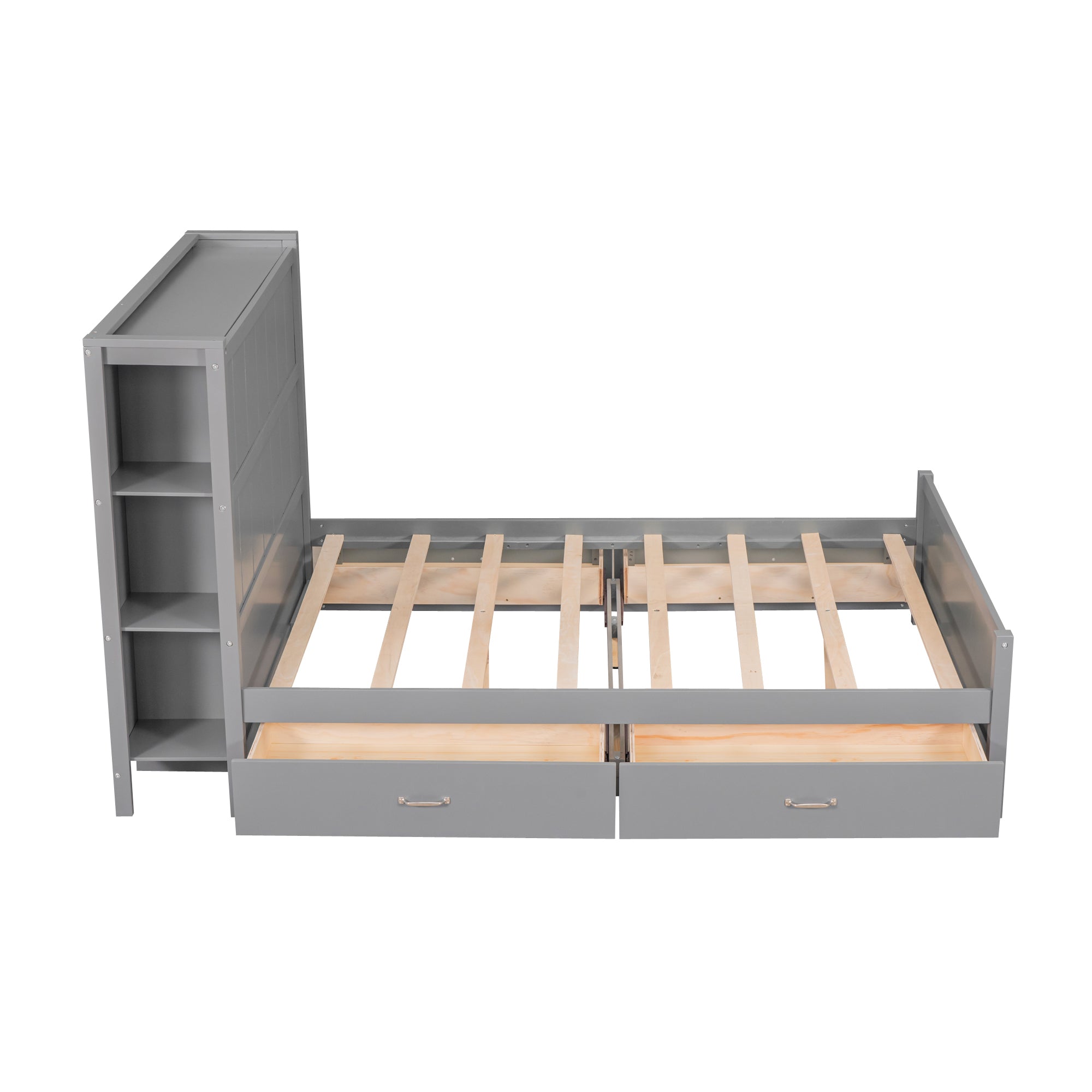 Full Size Platform Bed with Drawers and Storage Shelves, Gray