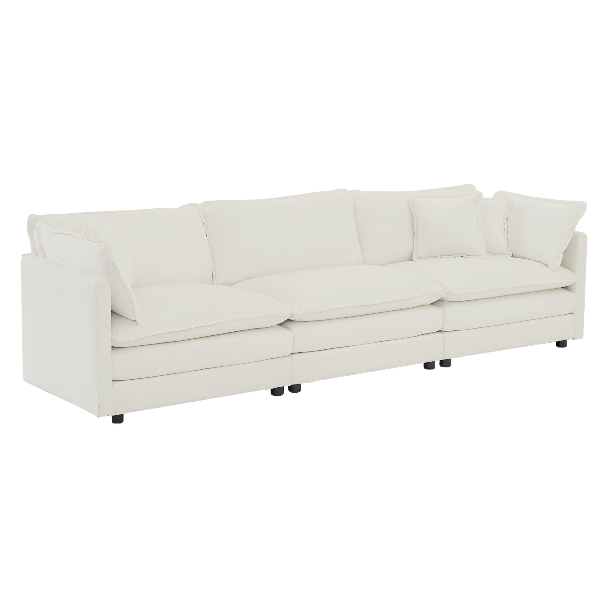 Free Combination Comfy Upholstery Modular Oversized L Shaped Sectional Sofa With Reversible Ottoman, White Chenille