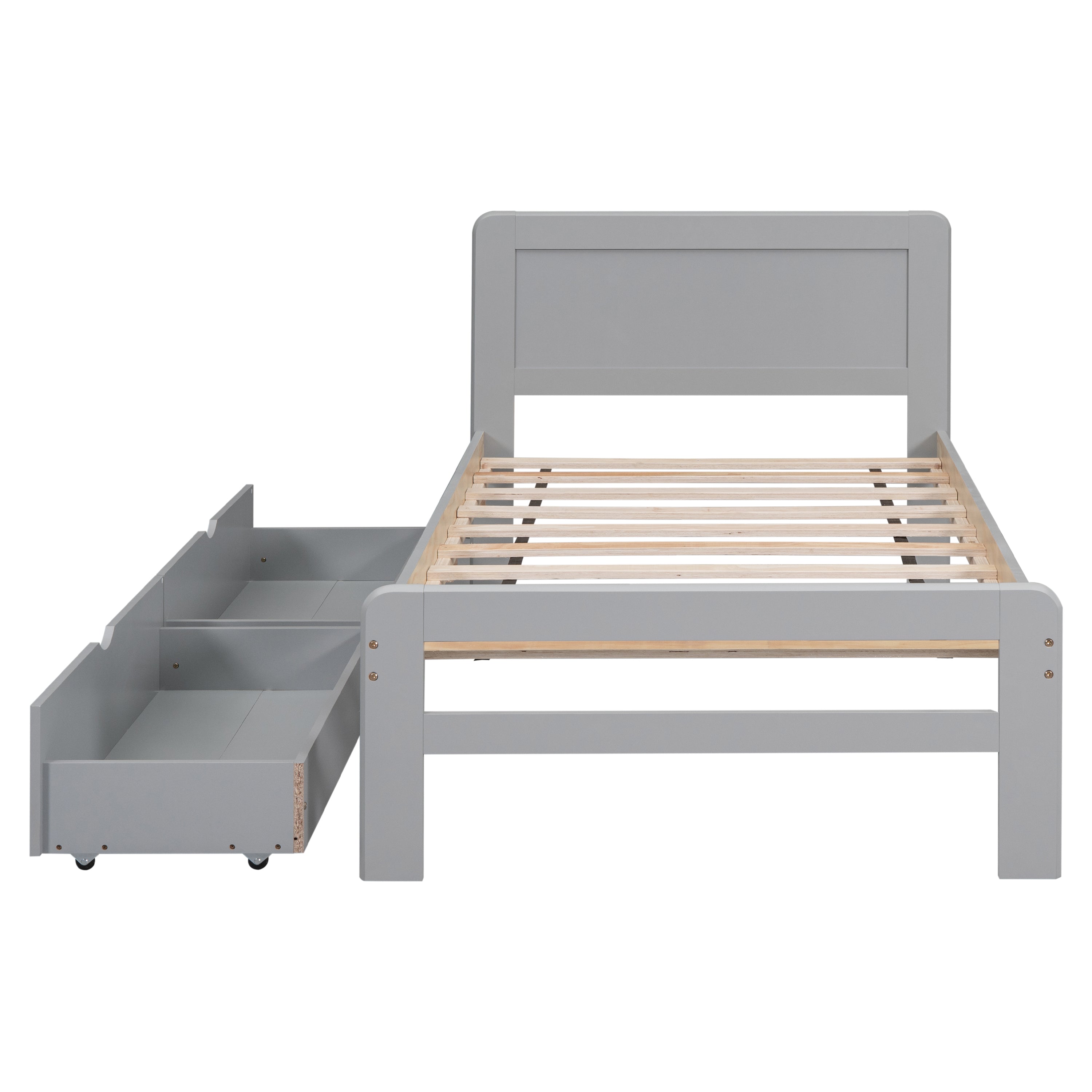 Modern Design Twin Size Platform Bed Frame with 2 Drawers for Grey Color