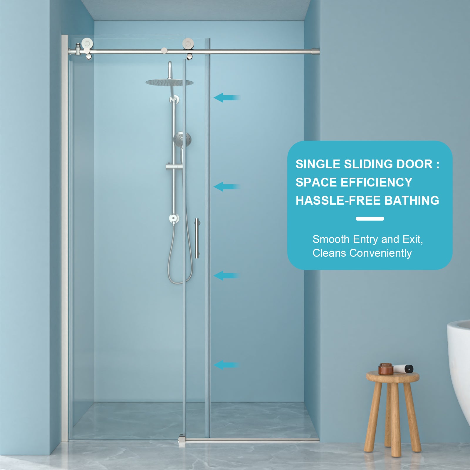 Sliding bypass shower door 48 in. x 76 in. Brushed Silver angled view
