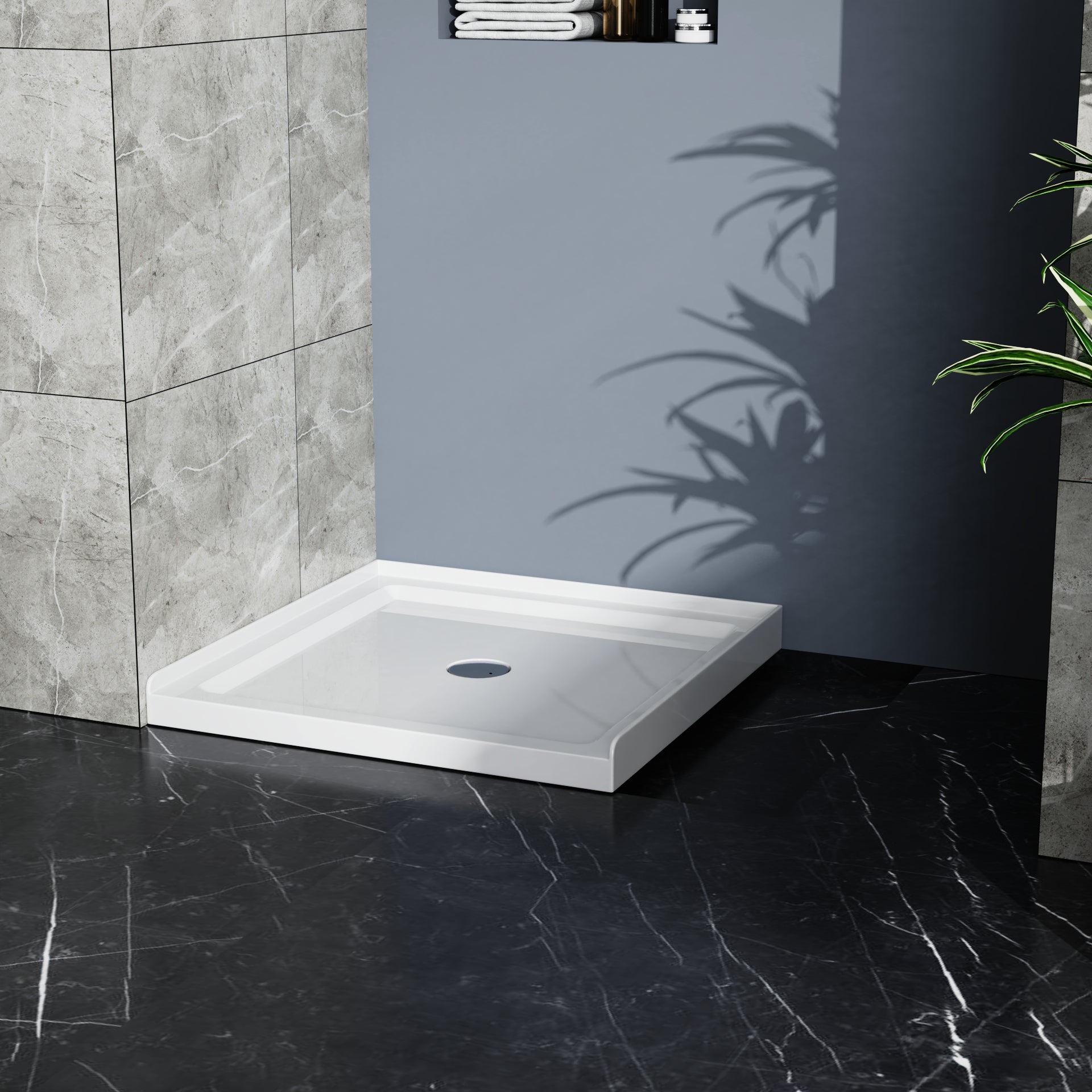 Goodyo 36x36in Shower Base White, Centered Drain and Single-Threshold