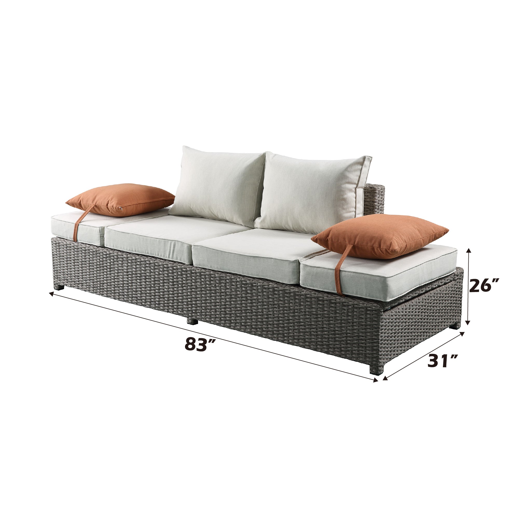 Salena Beige Fabric & Gray All-Weather Wicker Patio Sofa & Ottoman with 2 Toss Pillows