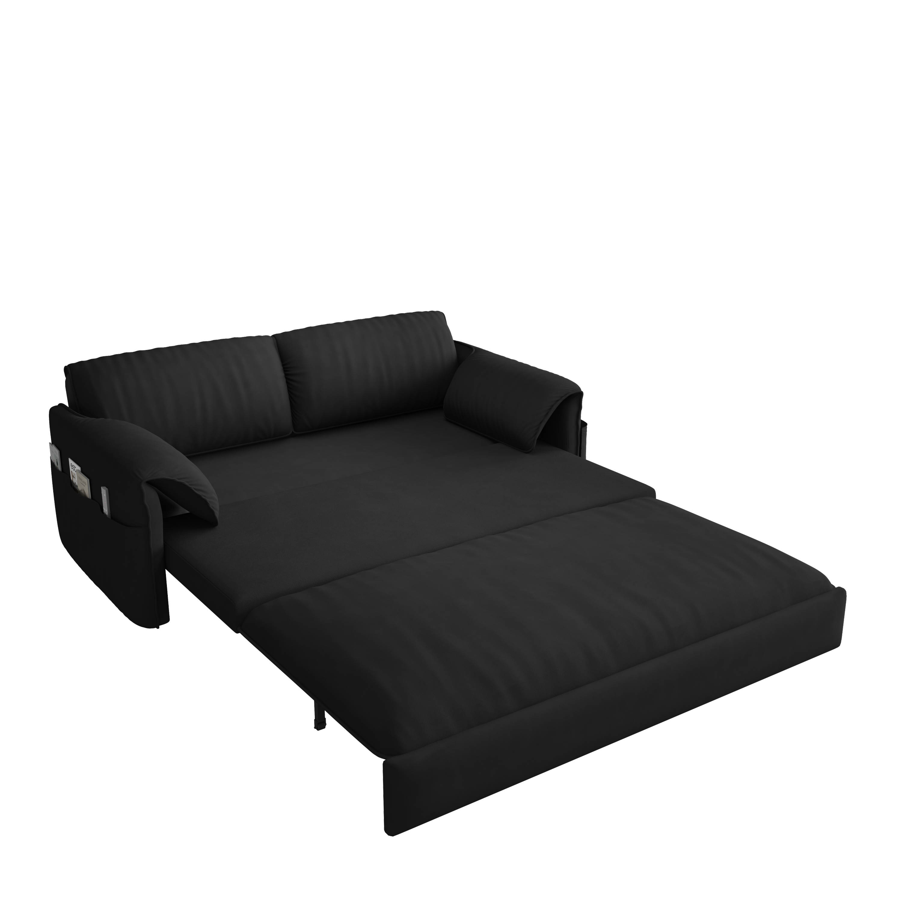 63.8" Queen Pull Out Sofa Bed, 3-in-1 Convertible Sleeper Sofa with Side Storage,Multi-Functional Velvet Loveseat Bed for Living Room,Bedroom,Apartment,Office,Black(Old Sku:W1885P151441/W1885P154638)