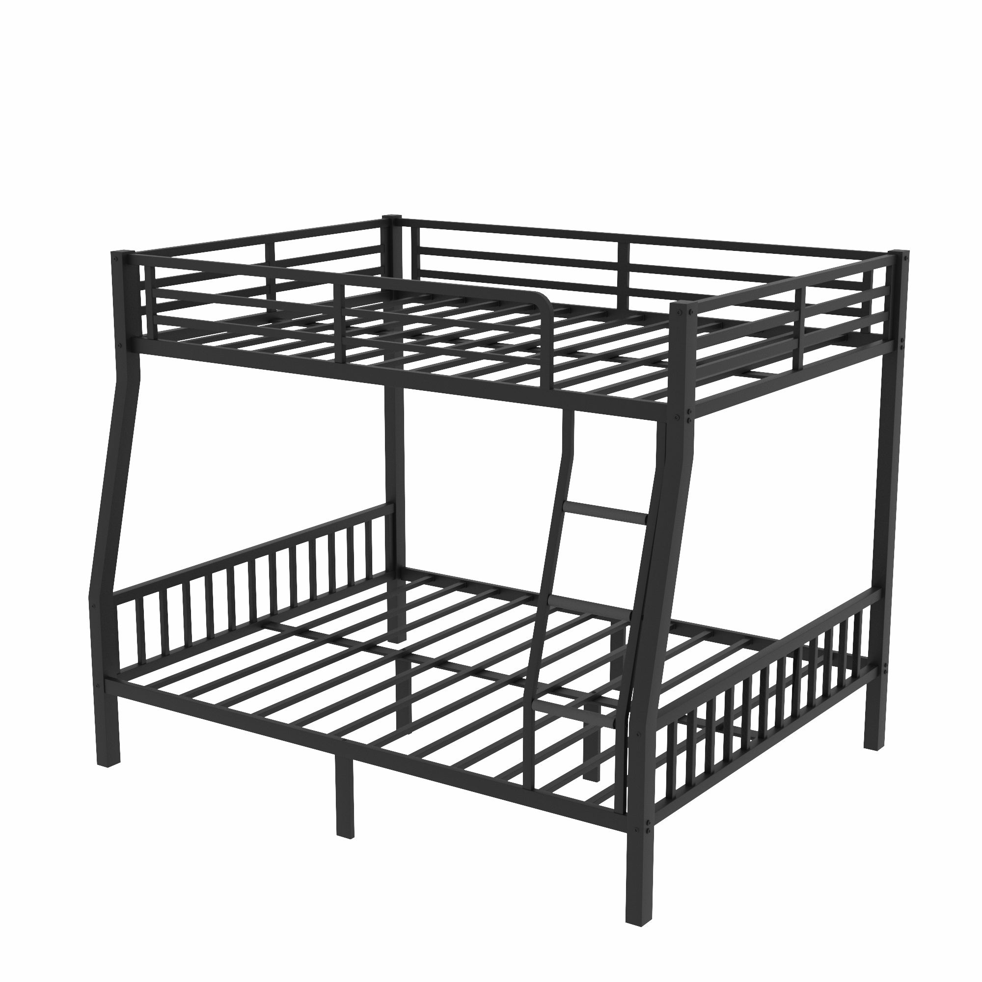 Full XL Over Queen Metal Bunk Bed with Ladder and Slats Support for Adults Teens, Black