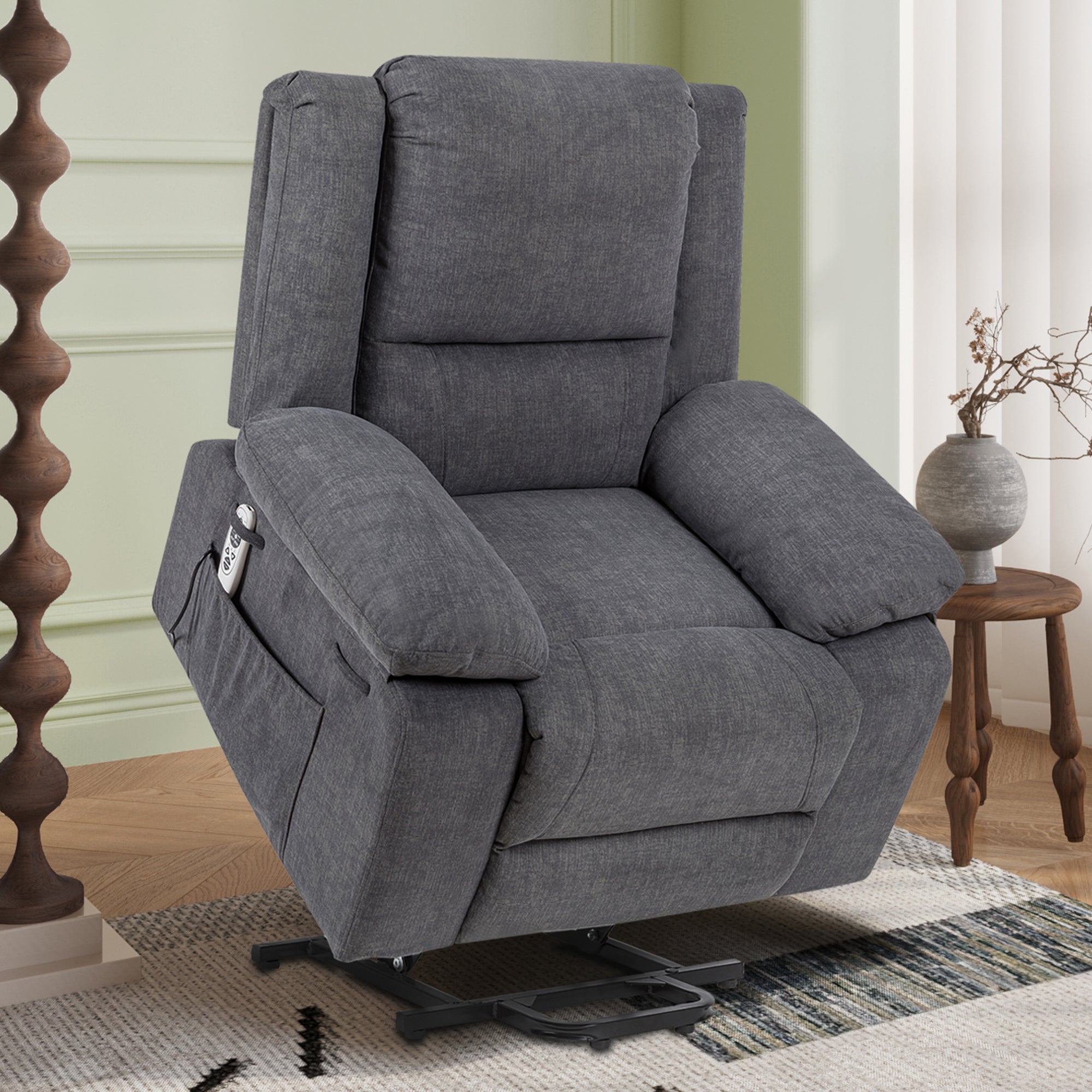 Electric Power Recliner Chair With Massage For Elderly ,Remote Control Multi-function Lifting, Timing, Cushion Heating Chair With Side Pocket Dark Grey