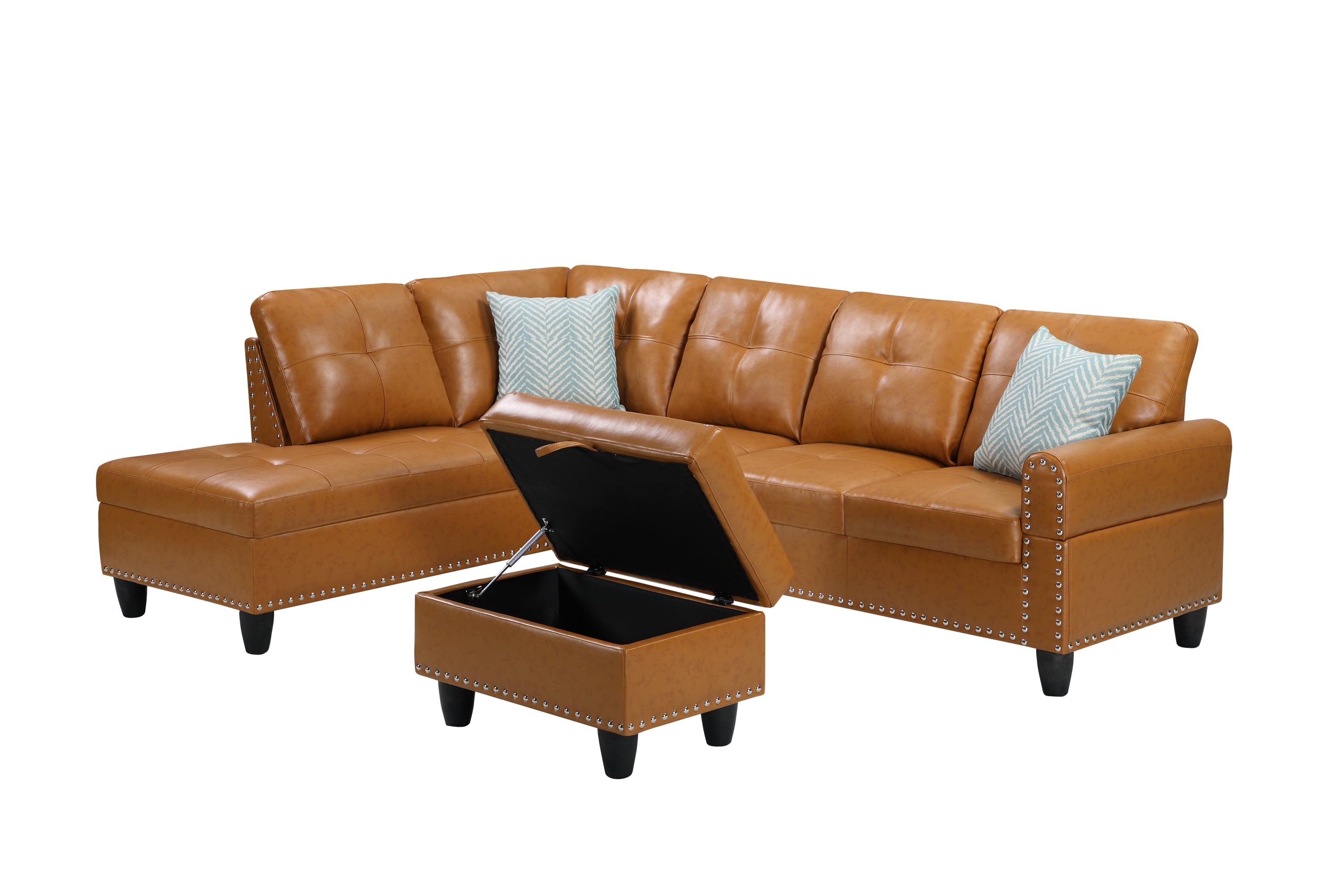 Irine Faux Leather Sectional Sofa with Ottoman