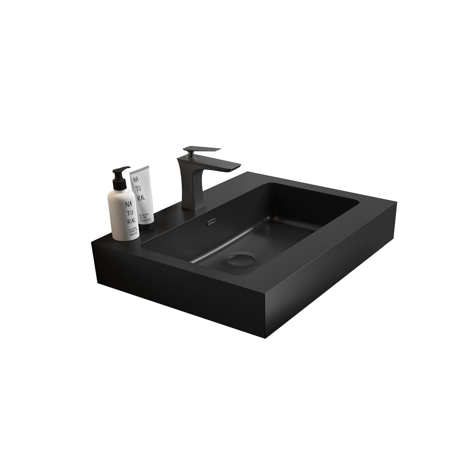 BB02-24-109, Integrated engineered quartz basin WITHOUT drain and faucet, matt black color