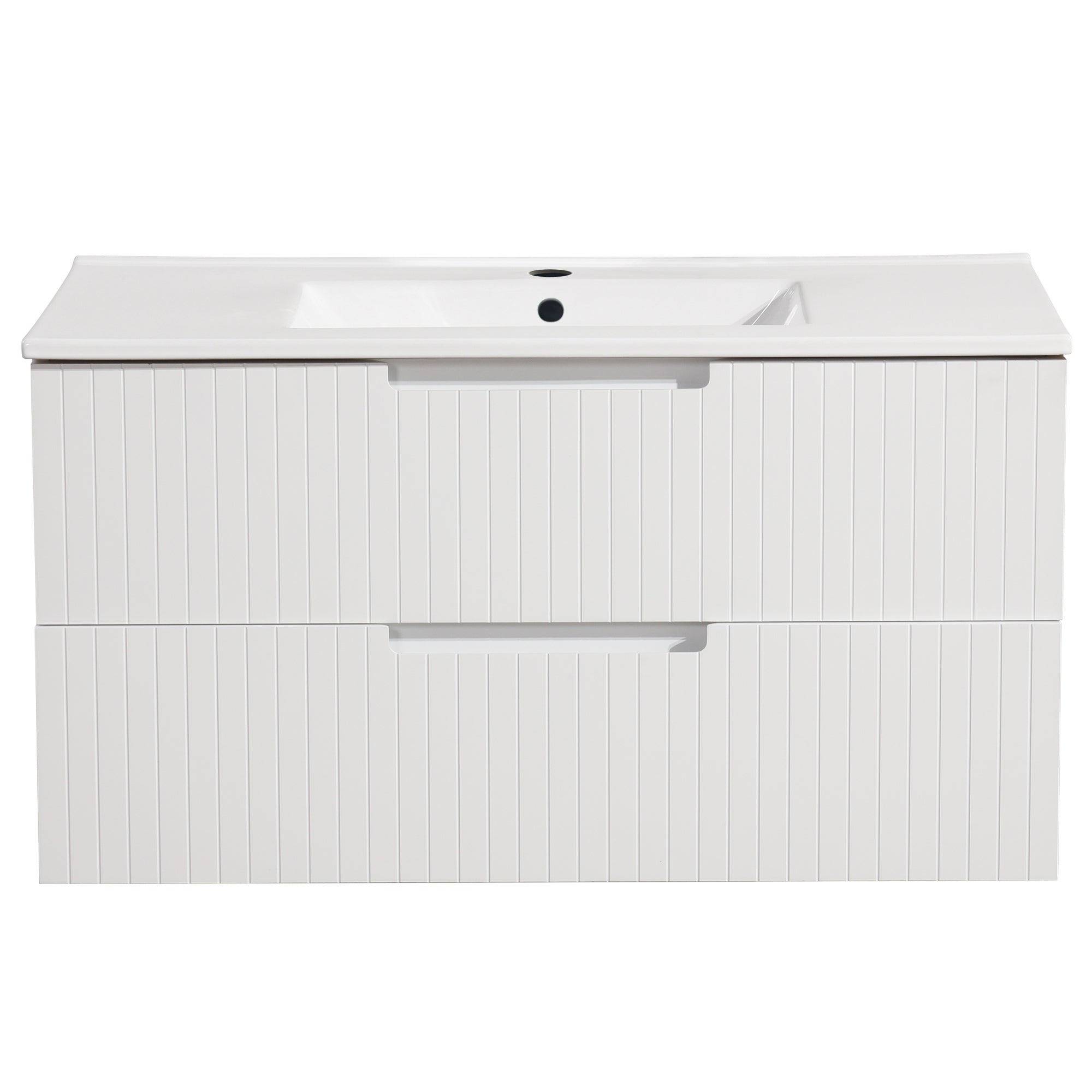 36 Inch Floating Bathroom Vanity with Ceramic Sink Set , Modern Bath Storage Cabinet Vanity with Drawers Wall Mounted Combo for Bathroom, White